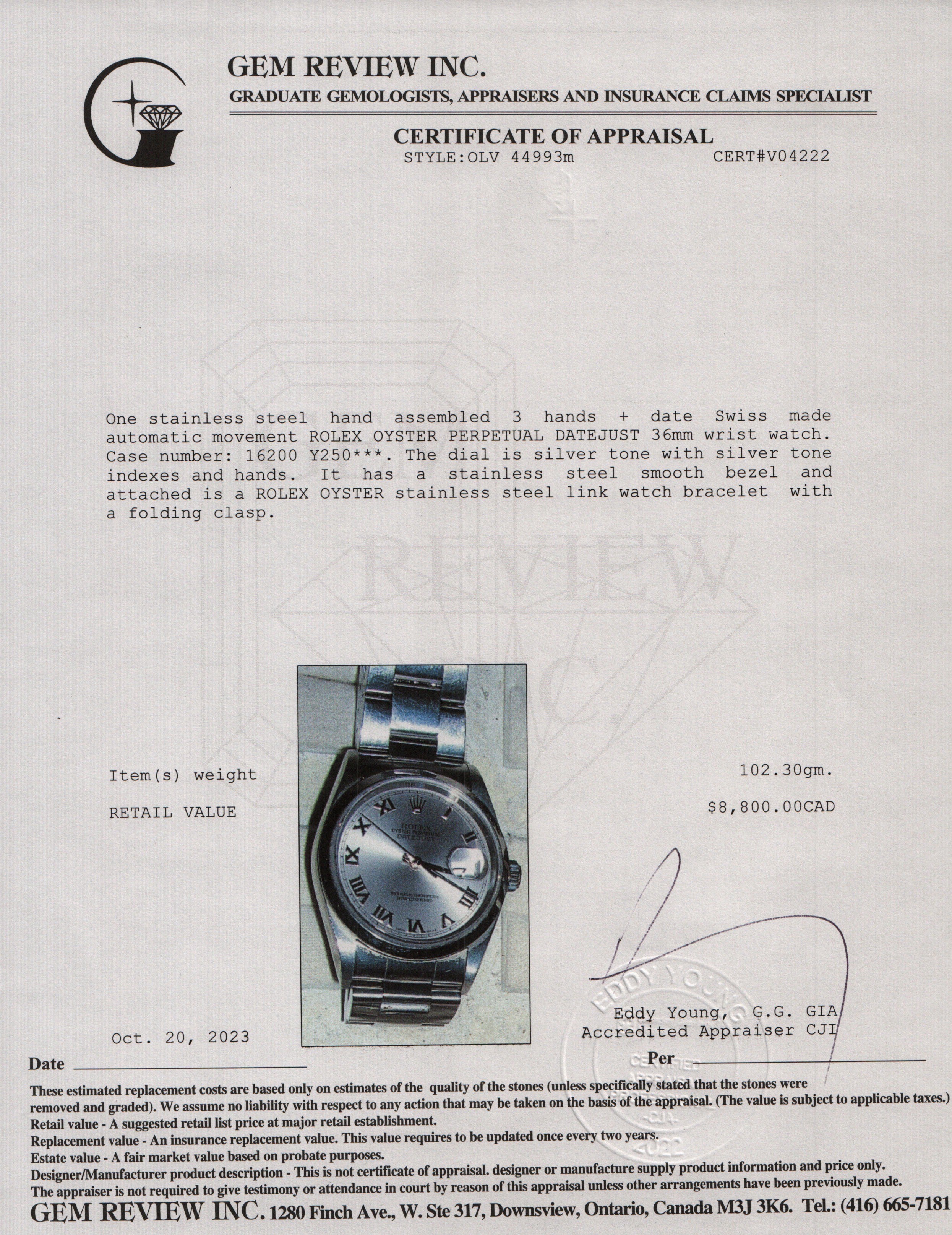 Rolex Stainless Steel Datejust 36 MM Watch