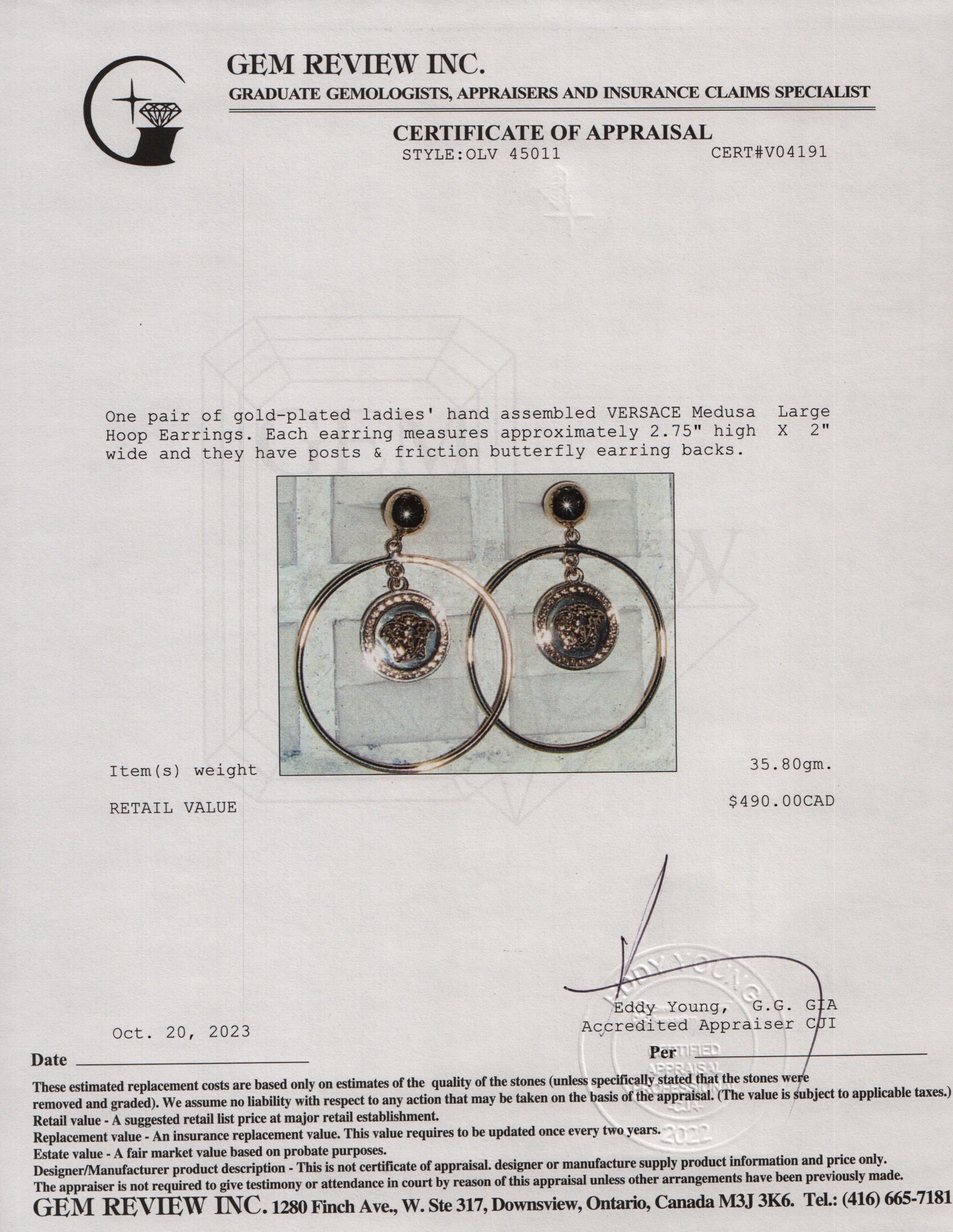 Versace Gold Plated Medusa Large Hoop Earrings