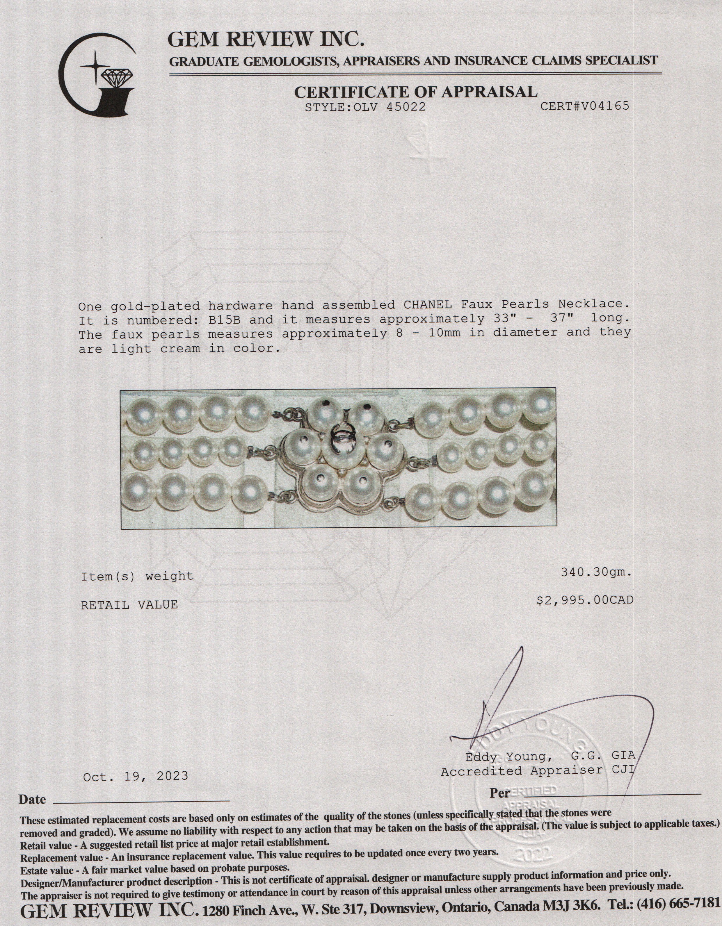 Chanel Gold Plated Faux Pearl CC Station Multi-Strand Necklace w/ Box