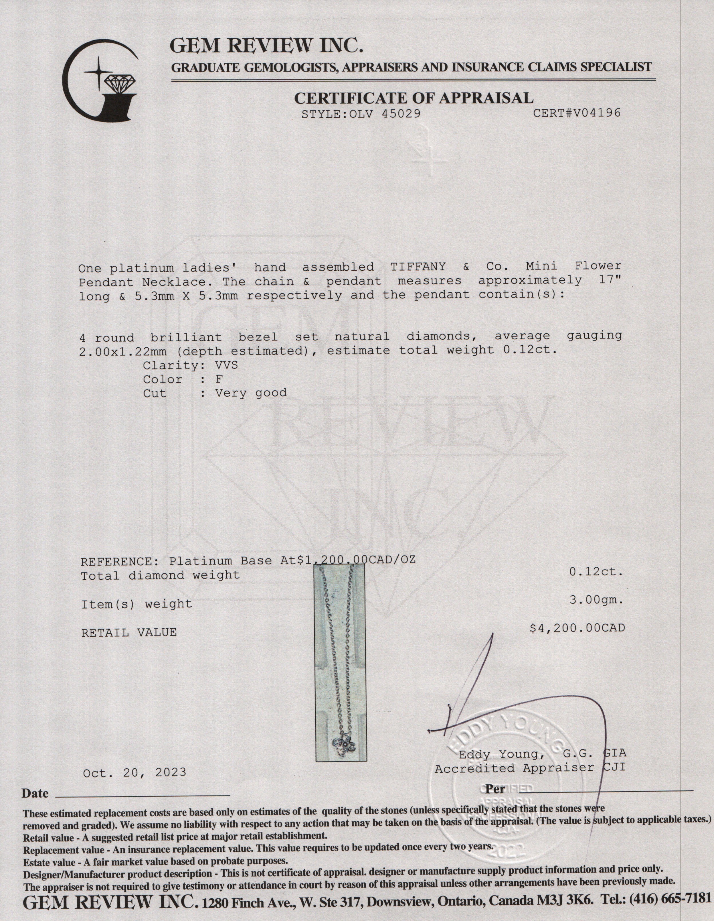 Tiffany & Co. Platinum Diamond Mini Flower Pendant Necklace