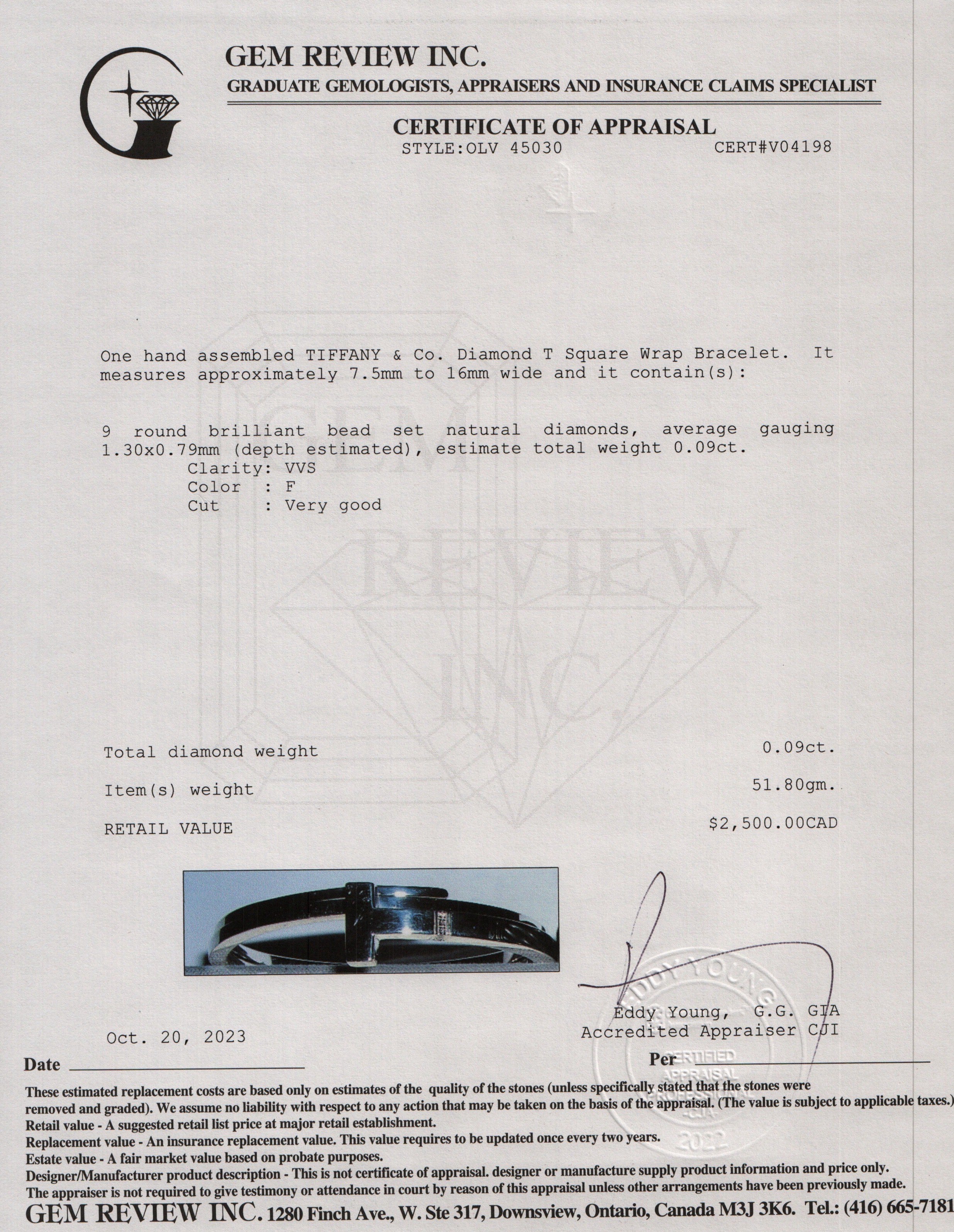 Tiffany & Co. Sterling Silver Diamond T Square Wrap Bracelet