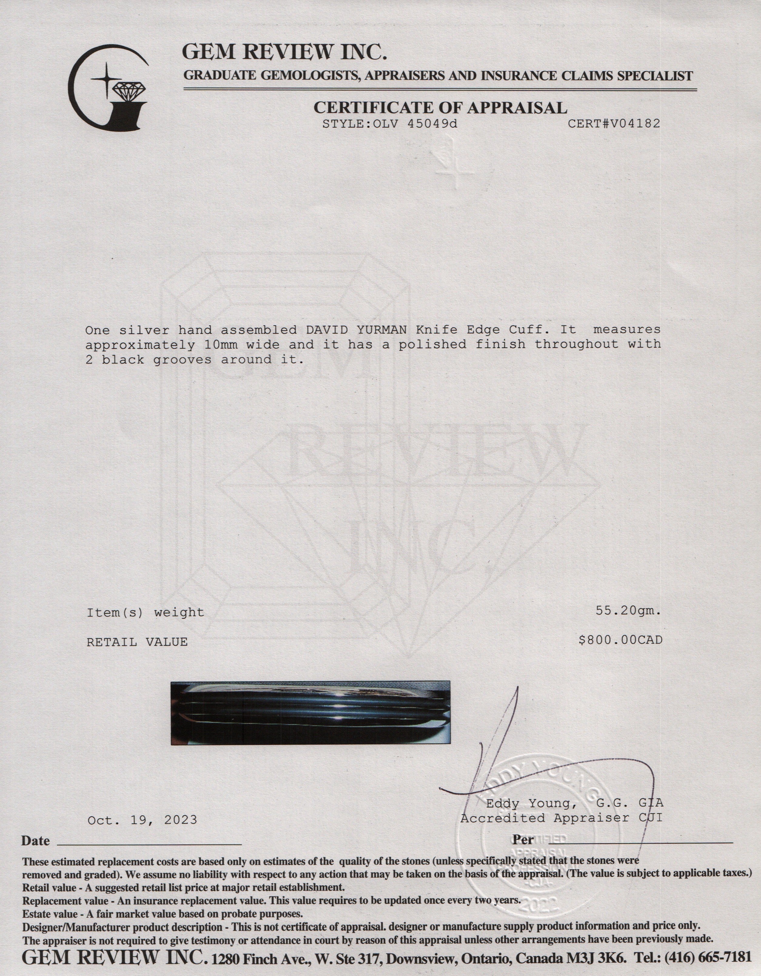 David Yurman Sterling Silver Knife Edge Cuff