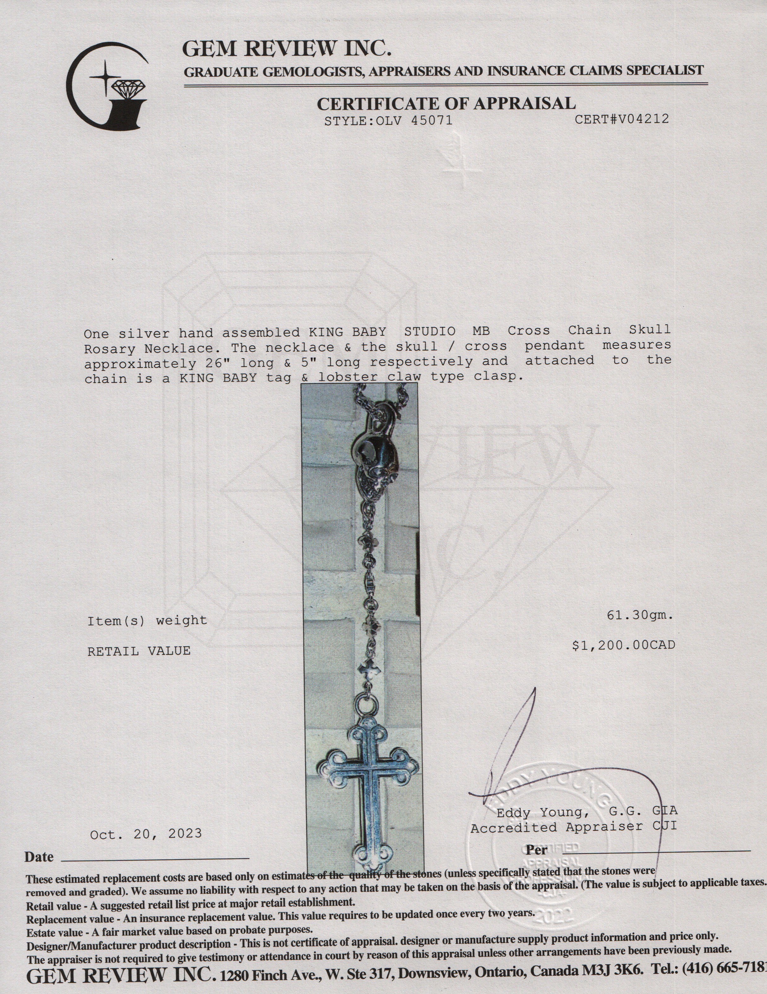 King Baby Studio Sterling Silver MB Cross Chain Skull Rosary Necklace