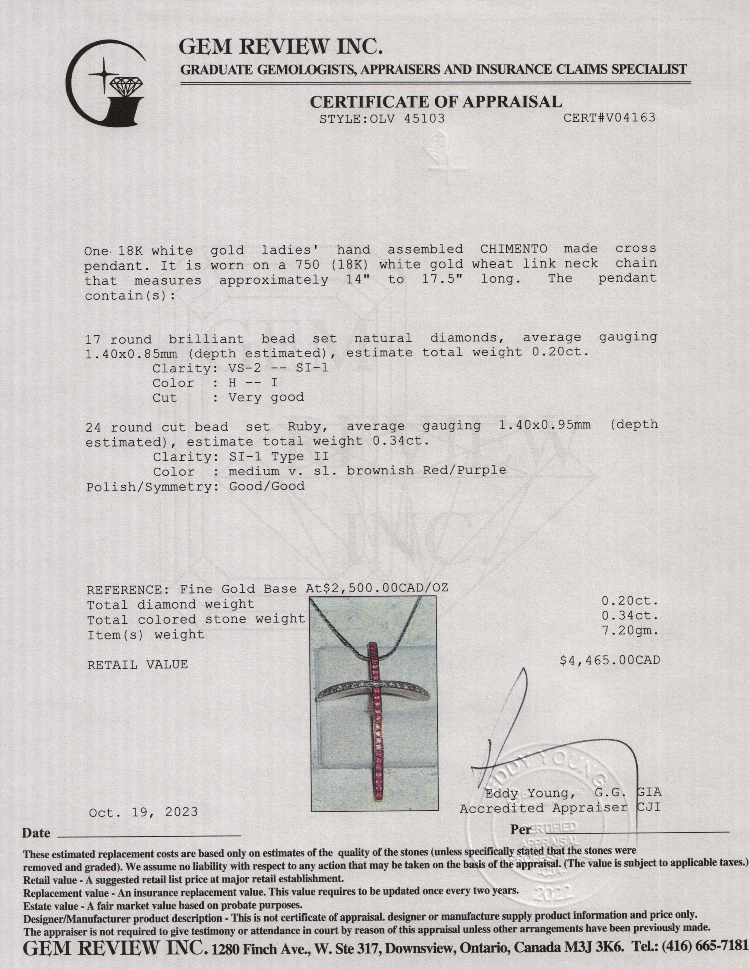 Chimento 18k White Gold Ruby & Diamond Cross Pendant Necklace