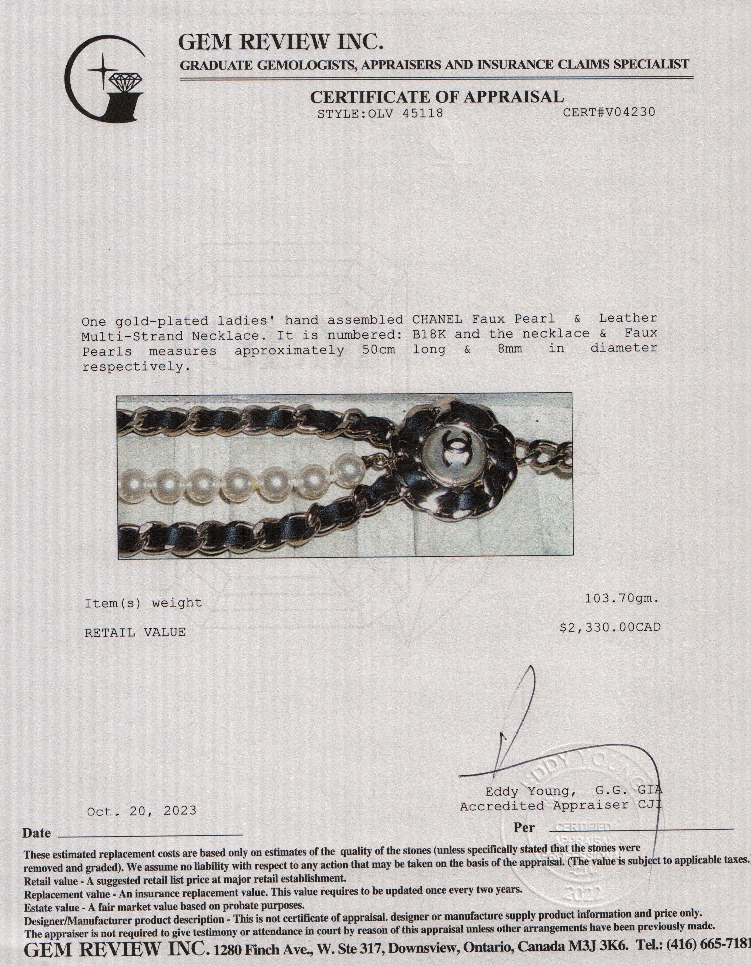 Chanel Gold Plated Faux Pearl & Leather CC Multi-Strand Necklace w/ Box