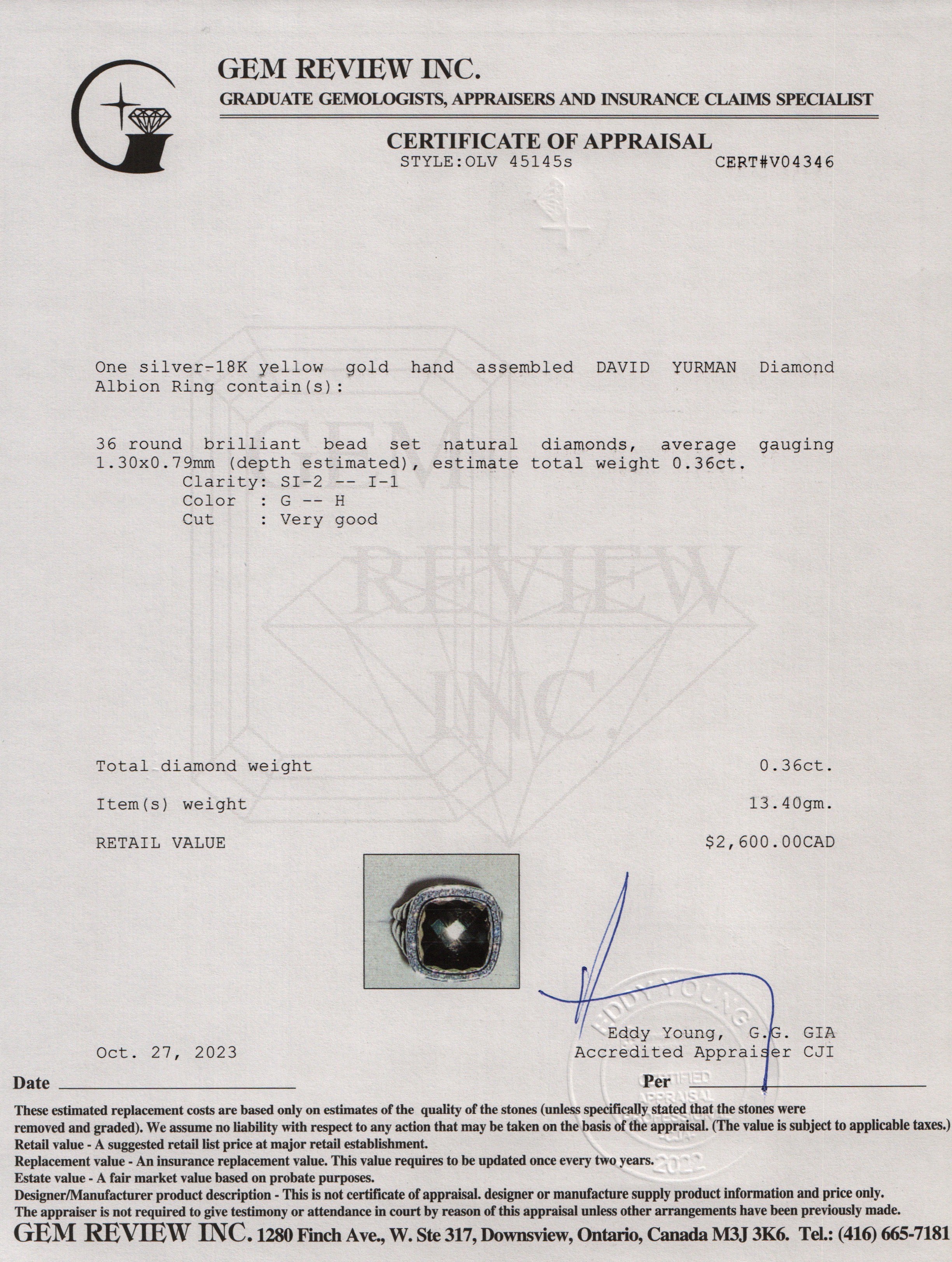 David Yurman Sterling Silver & 18k Yellow Gold Diamond Albion Ring, Size 8