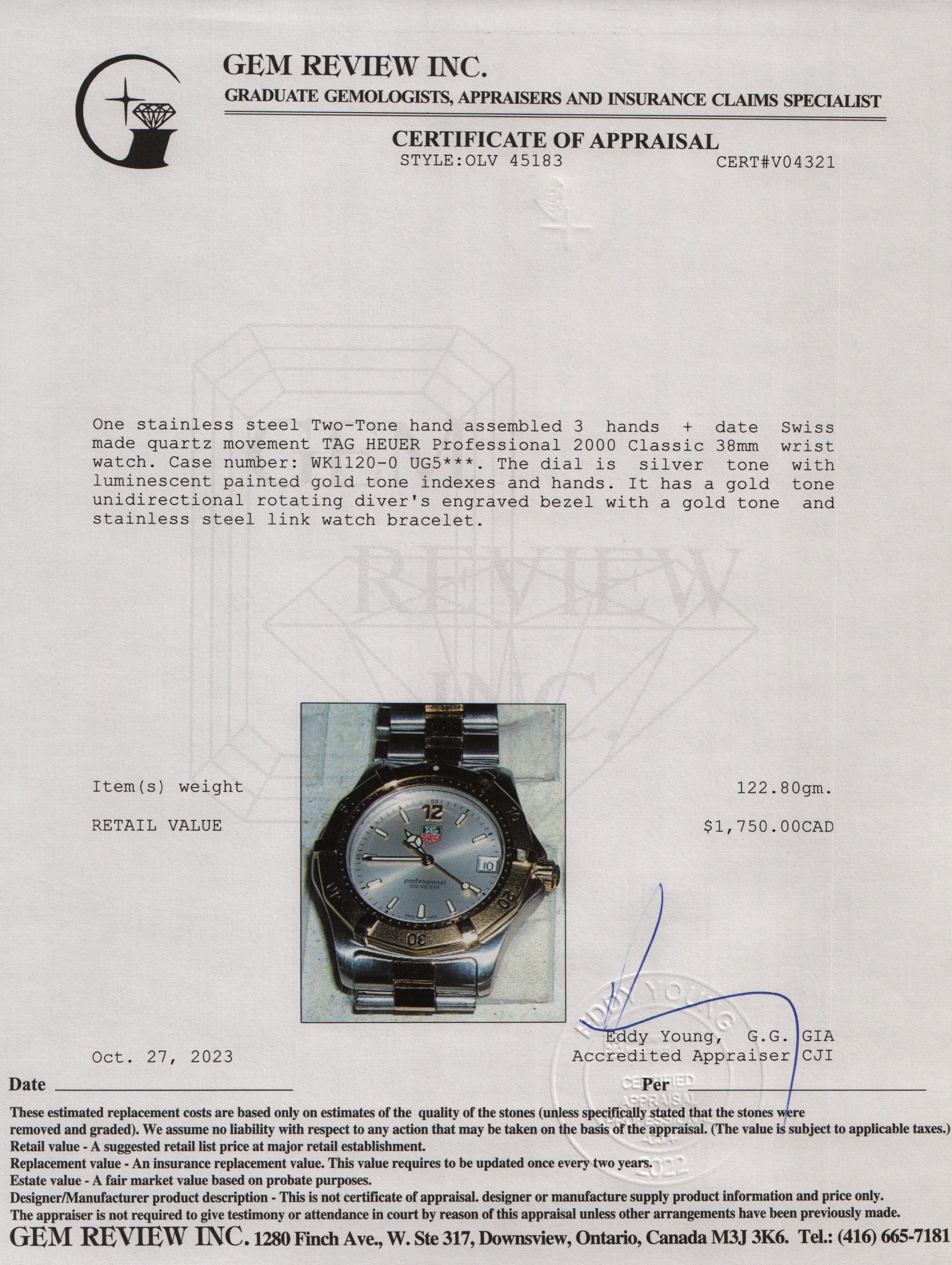 Tag Heuer Stainless Steel & Gold Plated 2000 Professional 38MM Watch w/ Box