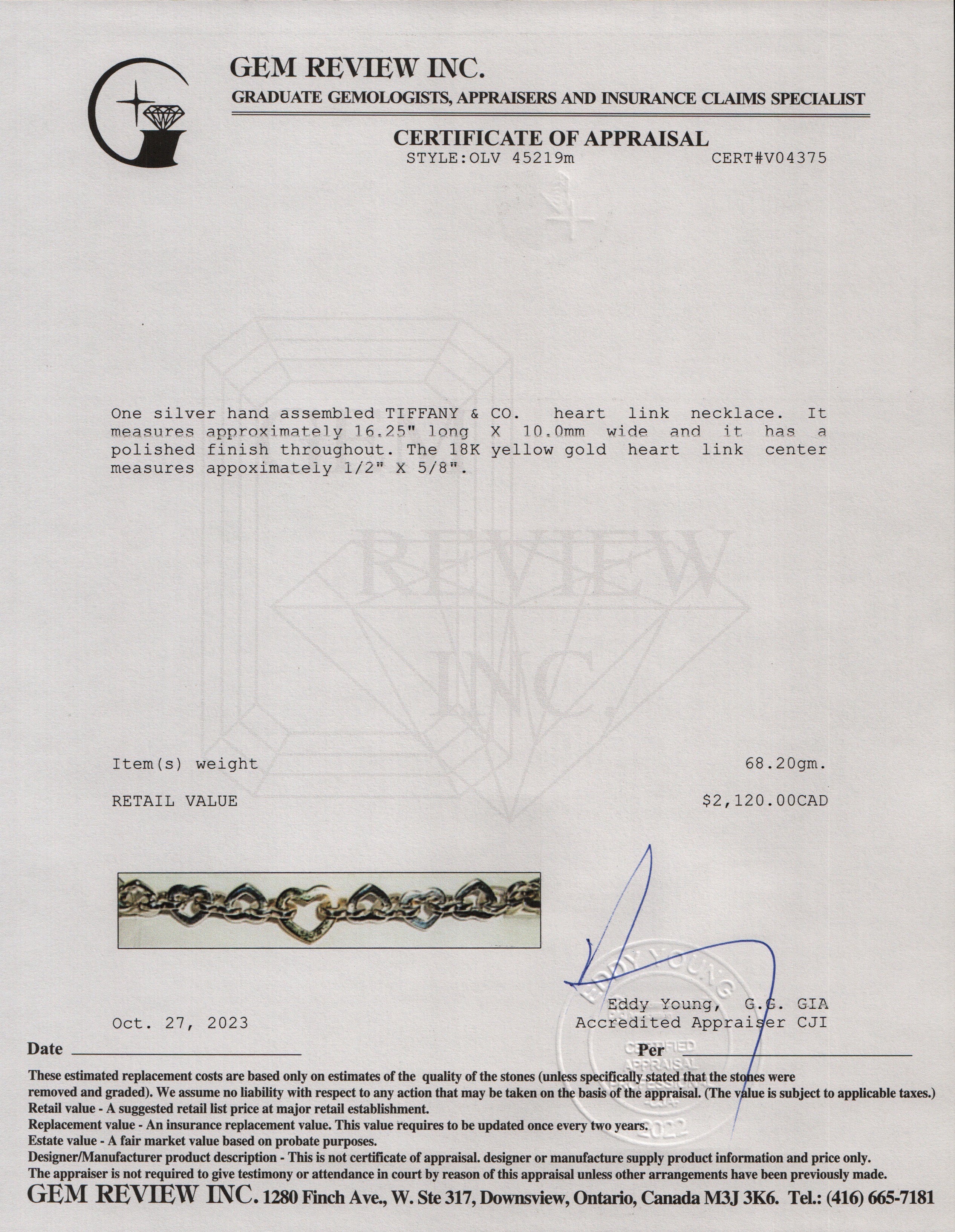 Tiffany & Co. Sterling Silver & 18k Yellow Gold Heart Link Necklace