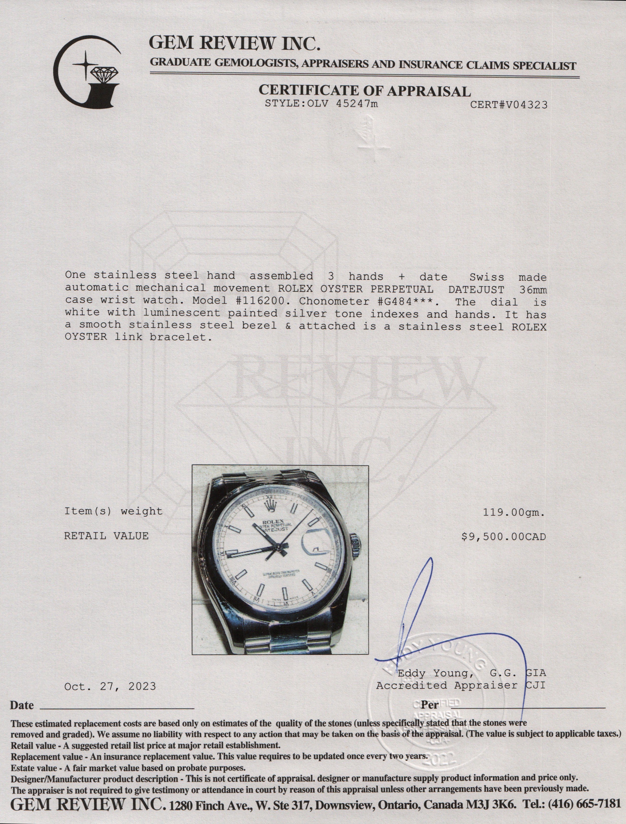Rolex Stainless Steel Datejust 36 MM Watch w/ Box & Papers