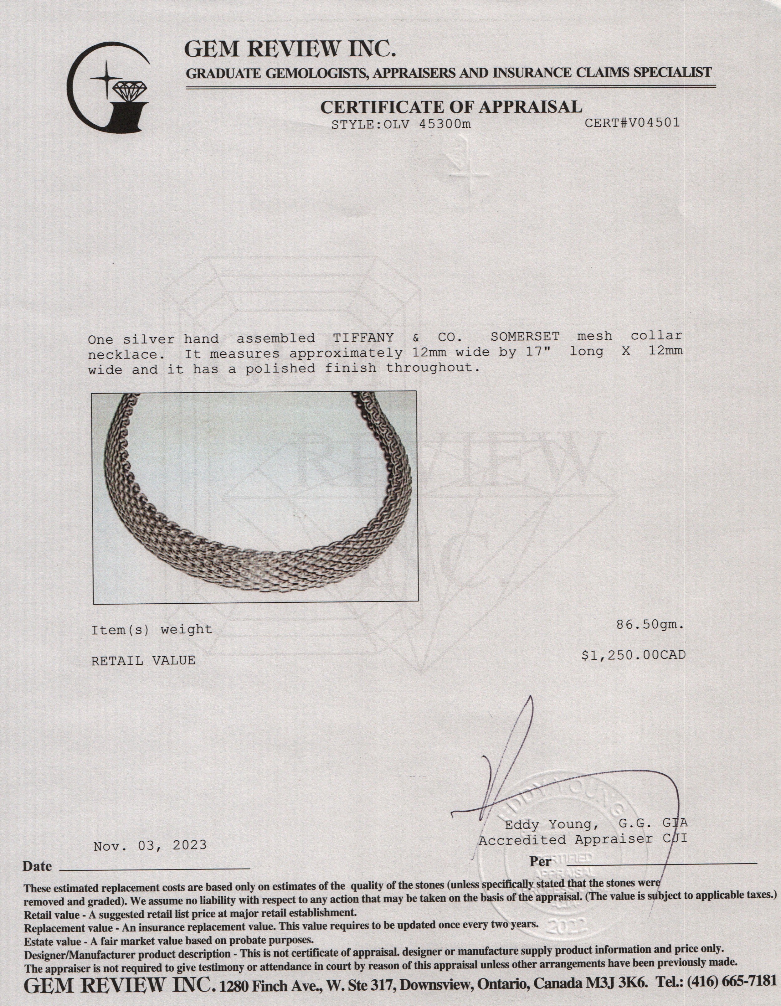 Tiffany & Co. Sterling Silver Somerset Mesh Collar Necklace