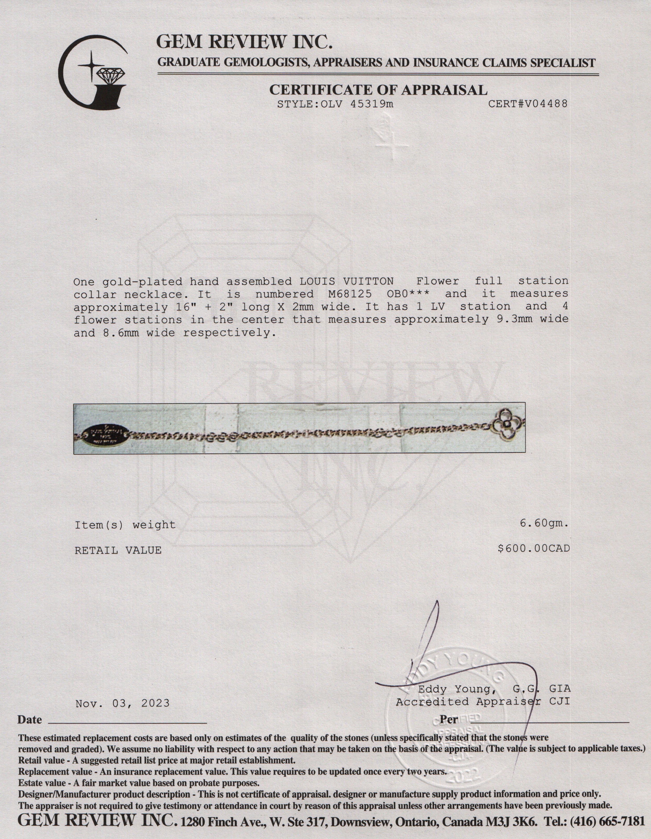 Louis Vuitton Gold-Tone Metal Flower Full Necklace