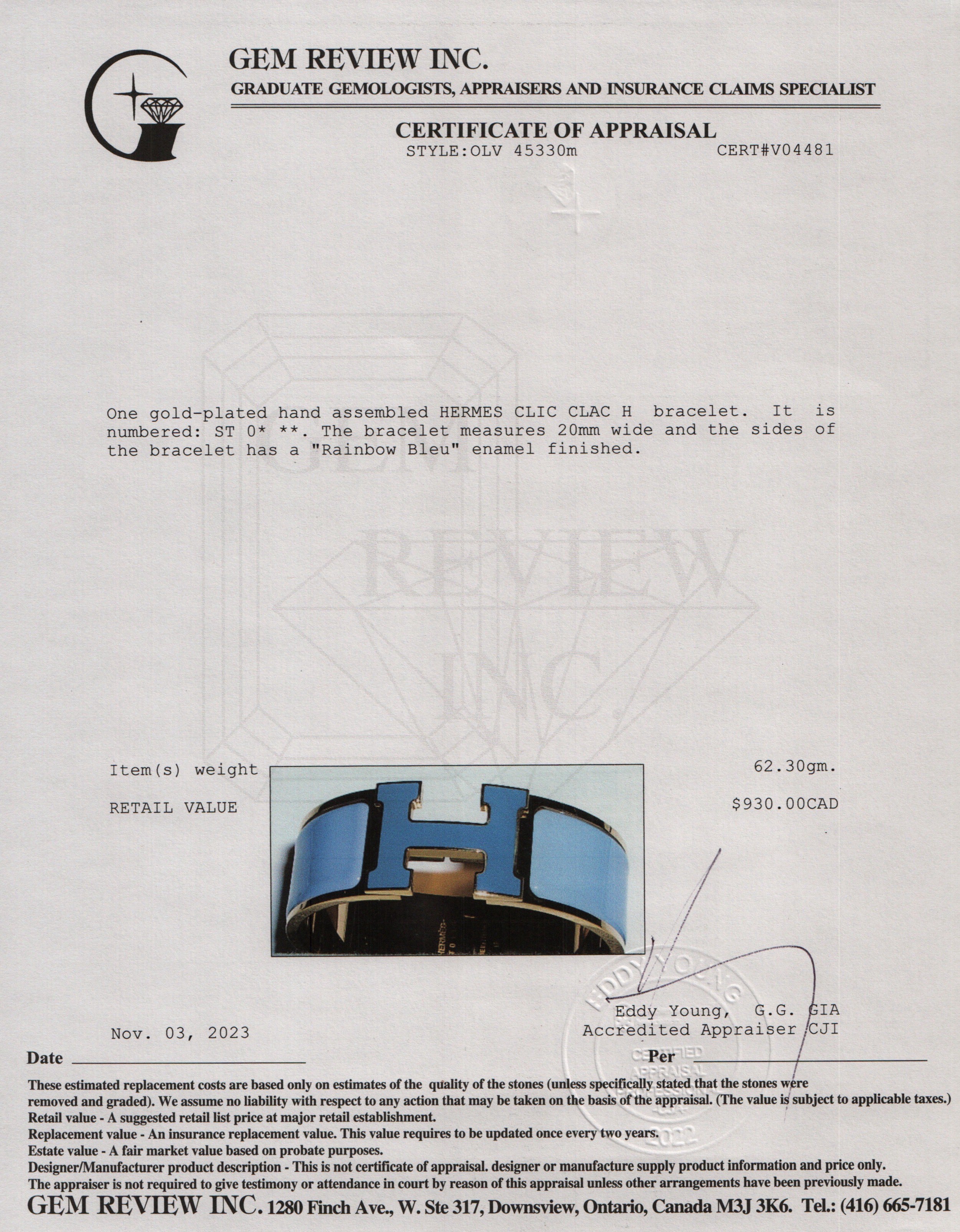 Hermes Gold-Plated Rainbow Bleu Enamel Clic Clac H Bracelet