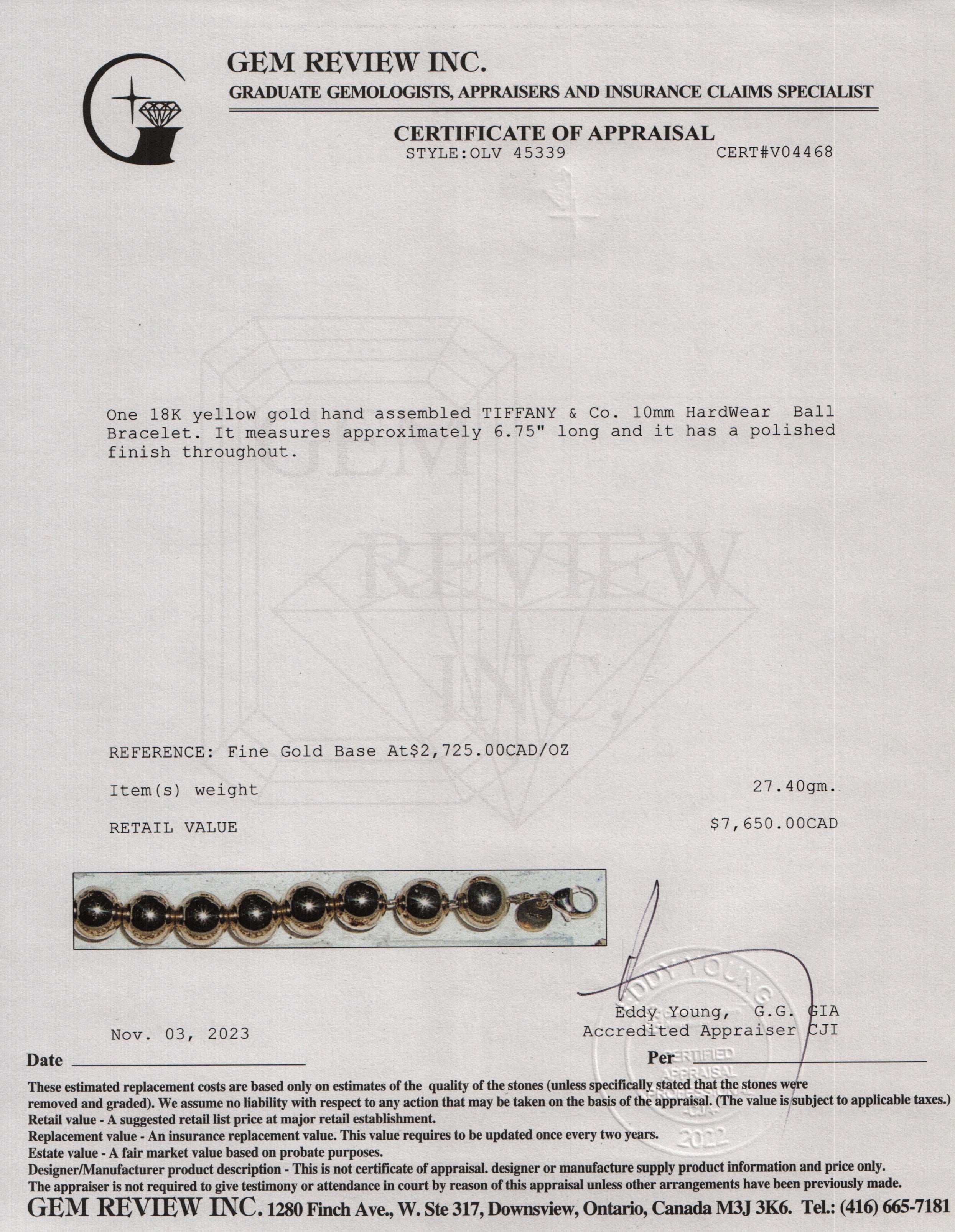 Tiffany & Co. 18k Yellow Gold 10 MM HardWear Ball Bracelet