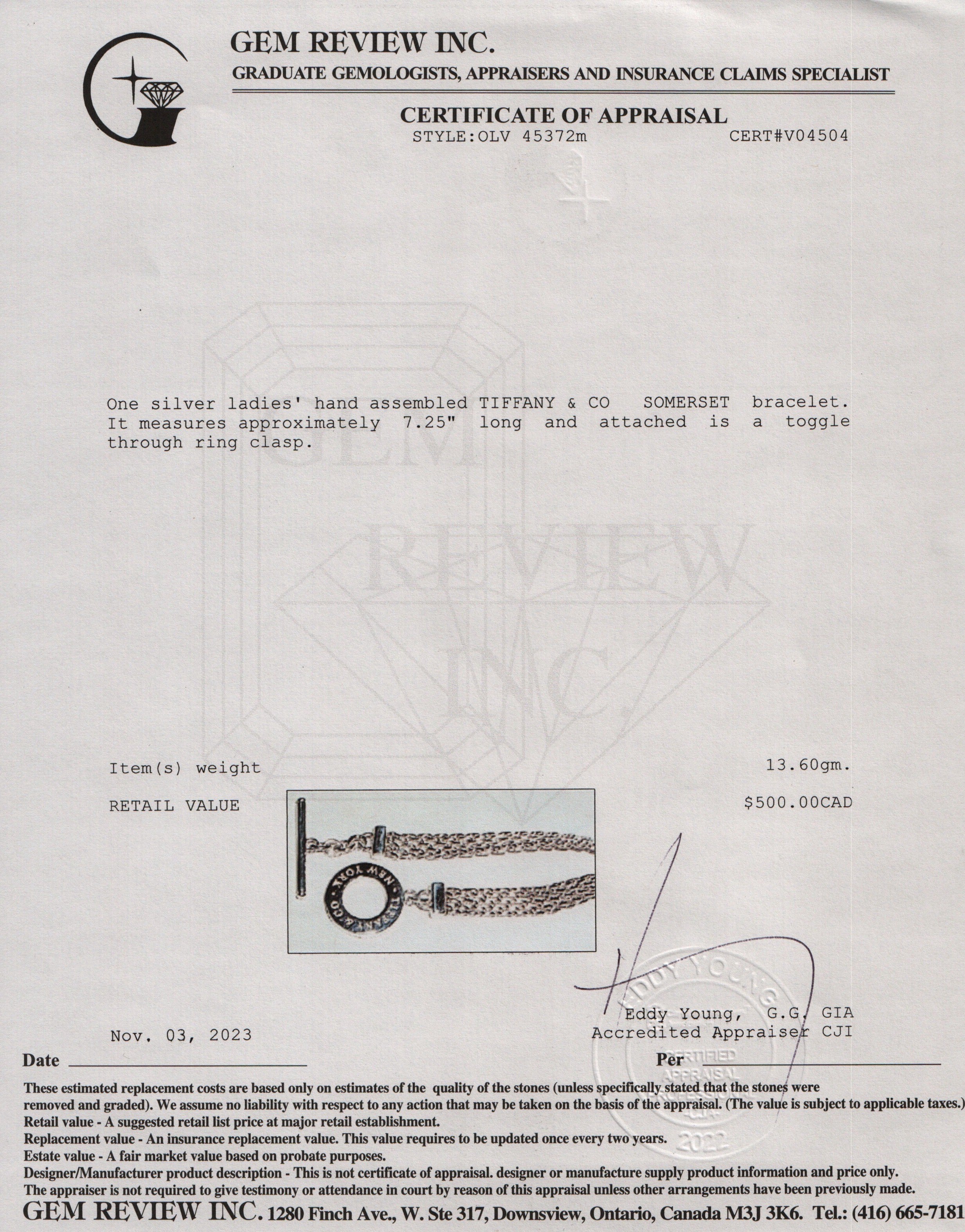 Tiffany & Co. Sterling Silver Somerset Toggle Bracelet