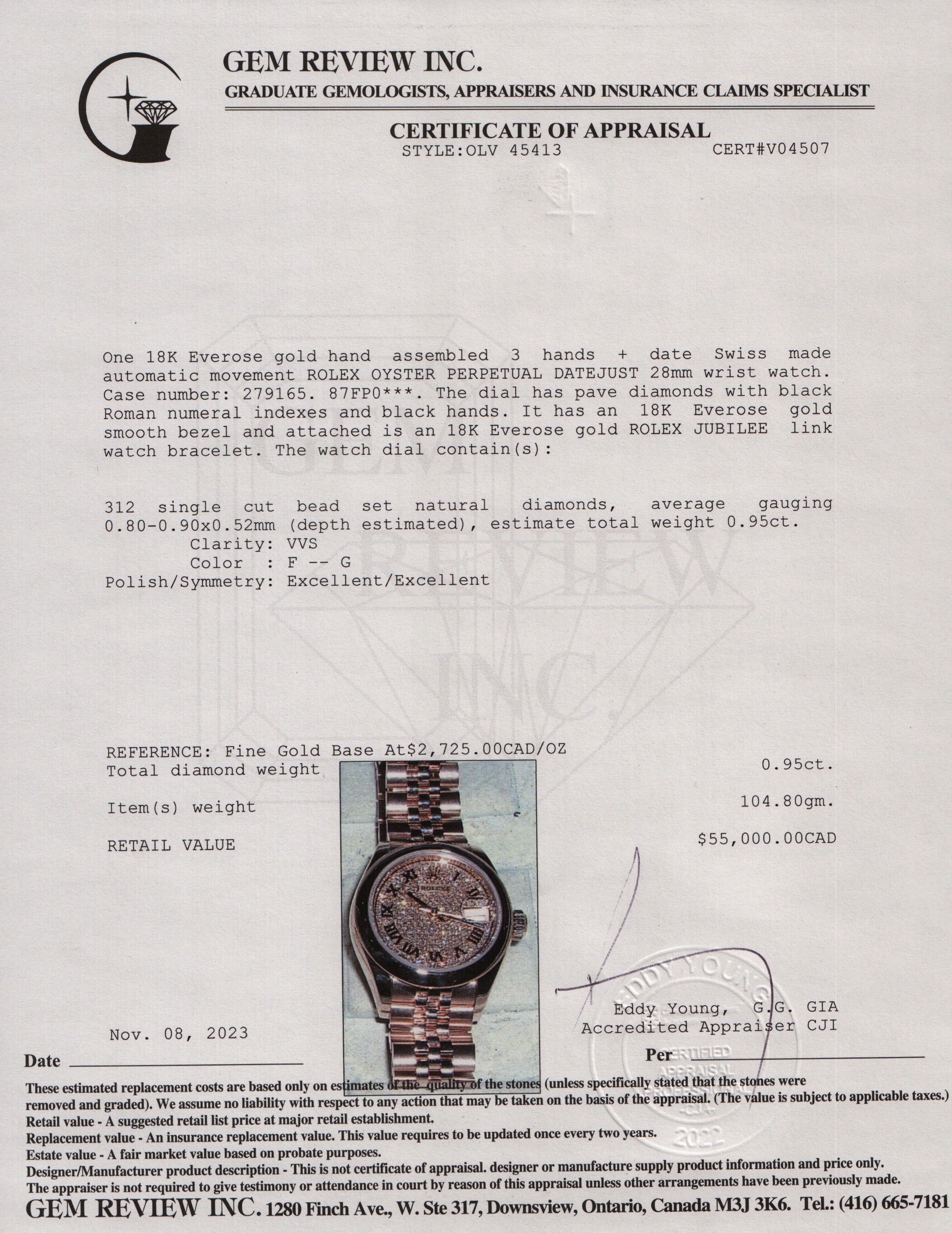 Rolex 2022 18k Everose Gold Pave Diamond Dial Datejust 28 MM Watch w/ Box & Papers