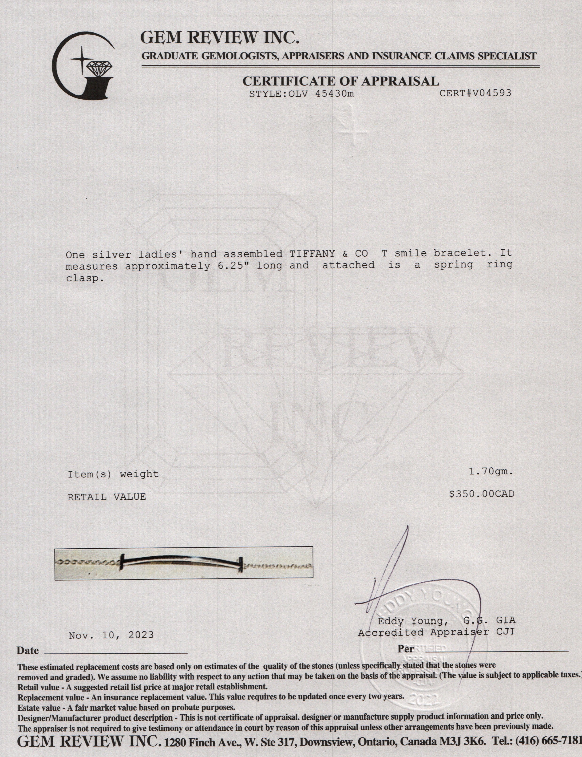 Tiffany & Co. Sterling Silver T Smile Bracelet