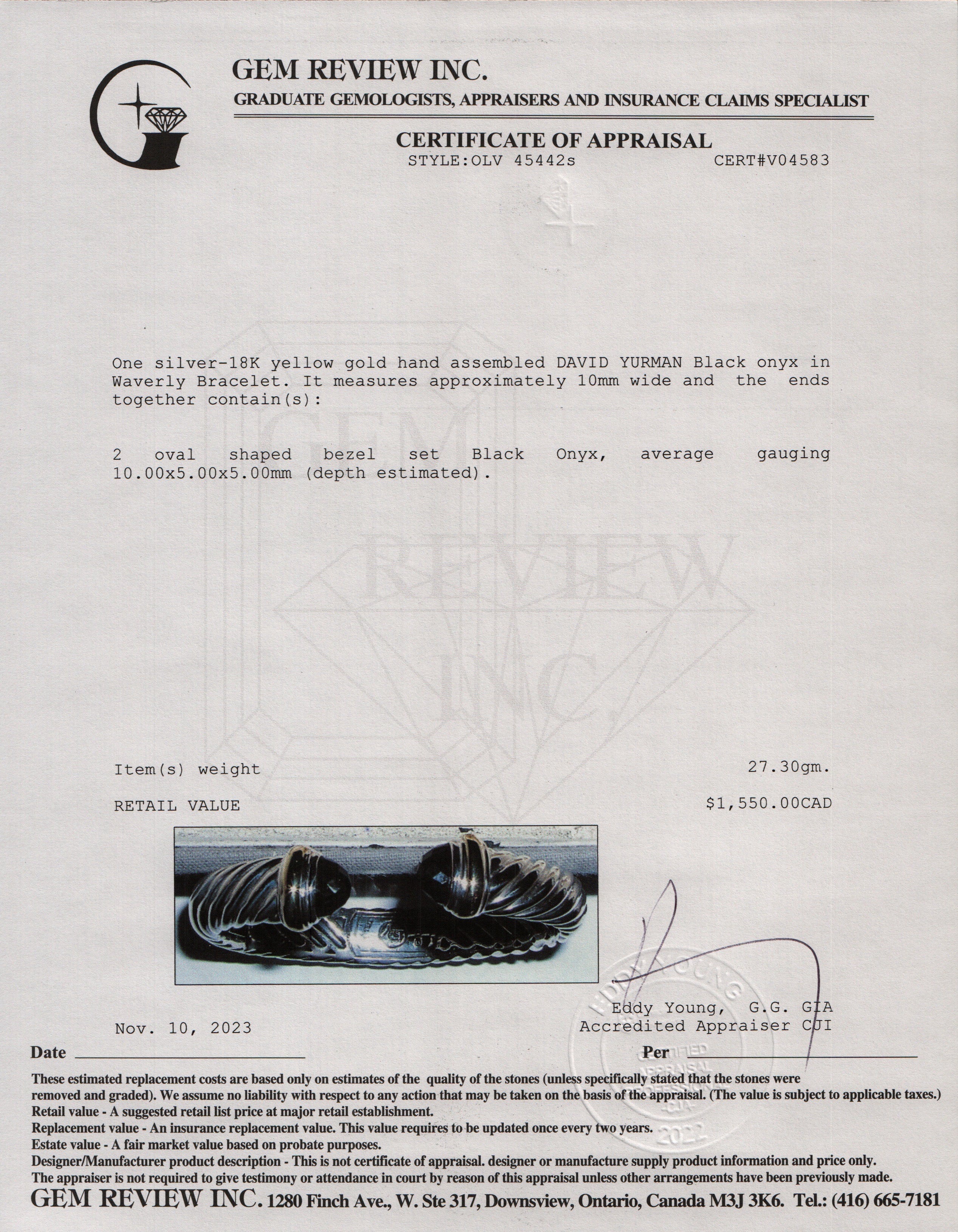 David Yurman Sterling Silver & 18k Yellow Gold Black Onyx 10MM Cable Waverly Bracelet