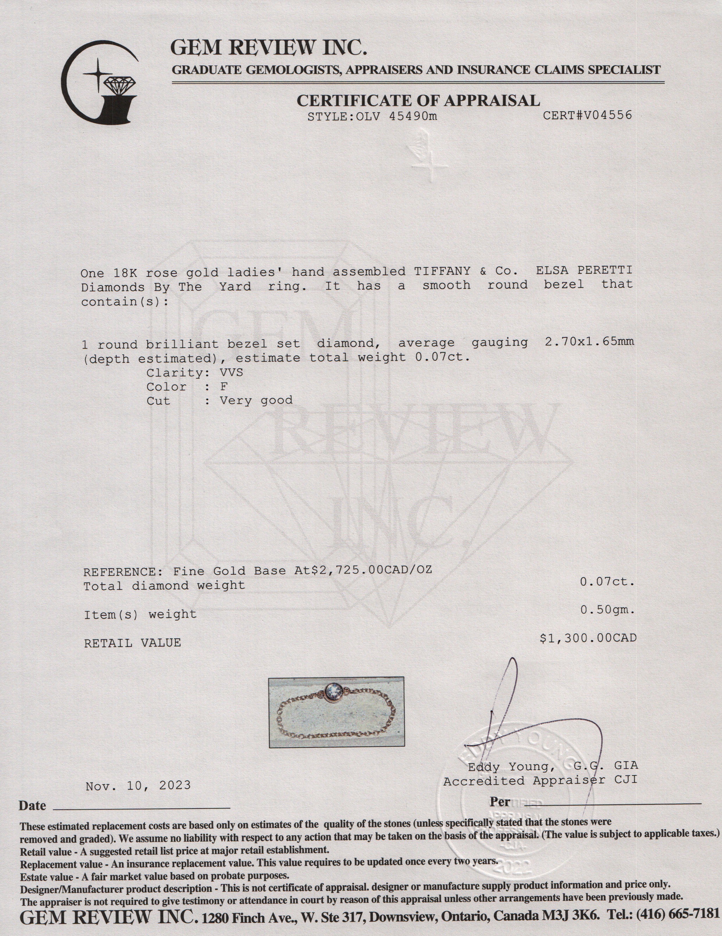 Tiffany & Co. Elsa Peretti 18k Rose Gold Diamonds by the Yard Ring, Size 9.25