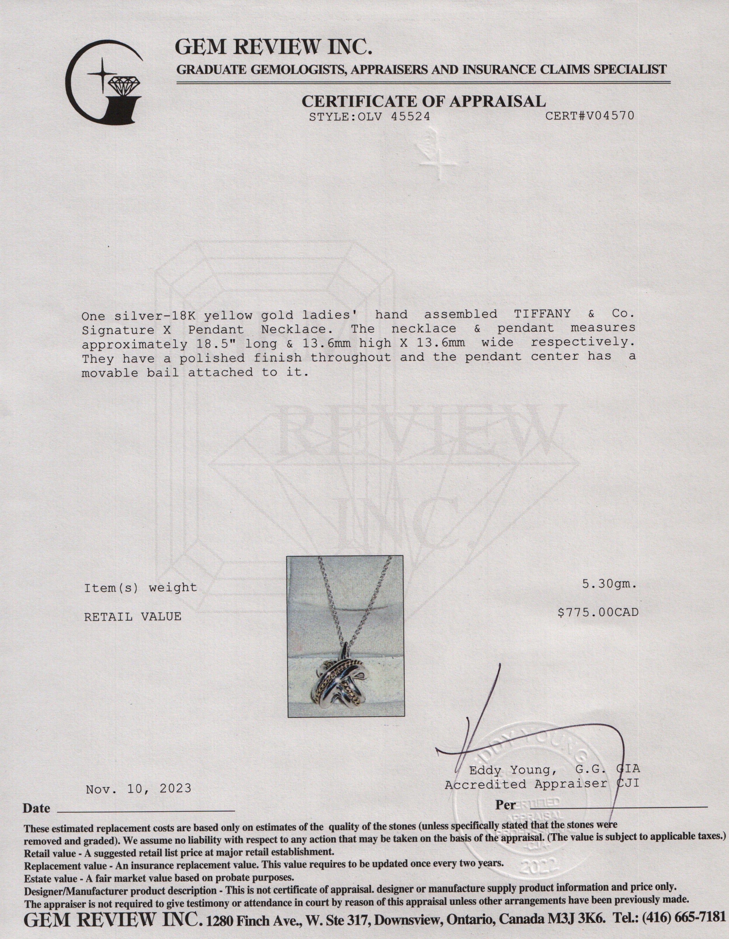 Tiffany & Co. Vintage Sterling Silver & 18k Yellow Gold Signature X Pendant Necklace