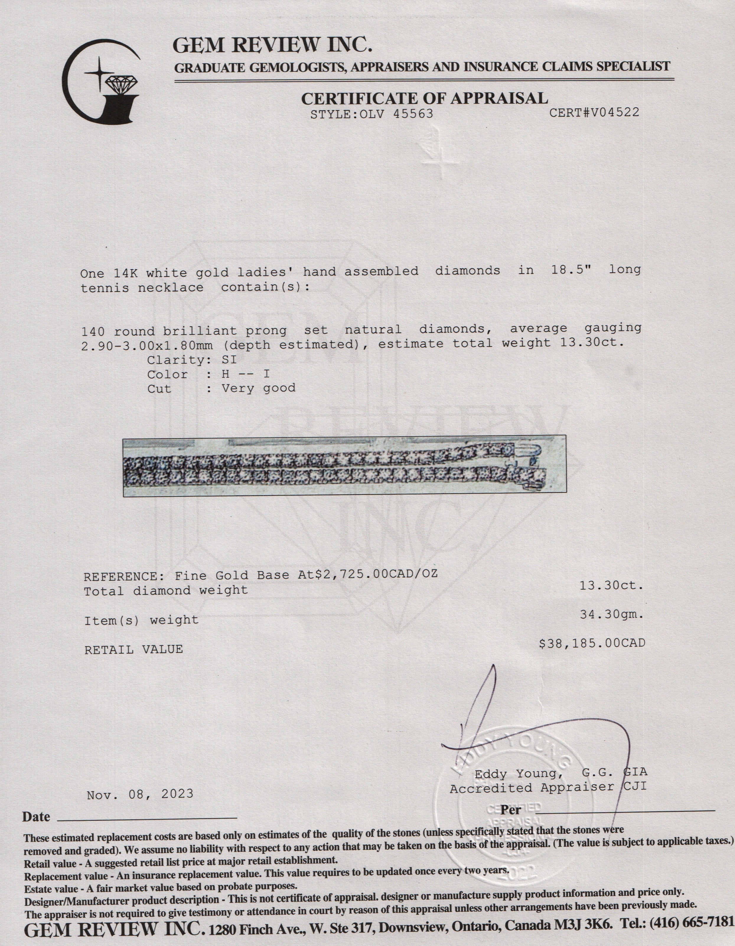 14k White Gold 13.30 tcw. Diamond Tennis Necklace