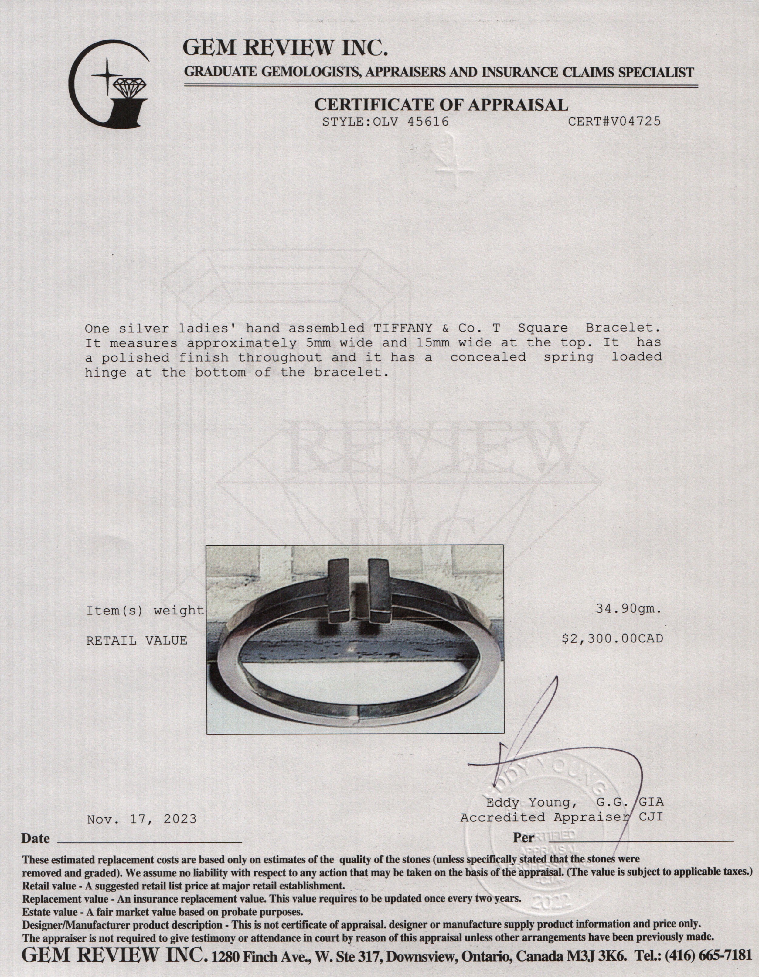 Tiffany & Co. Sterling Silver T Square Bracelet