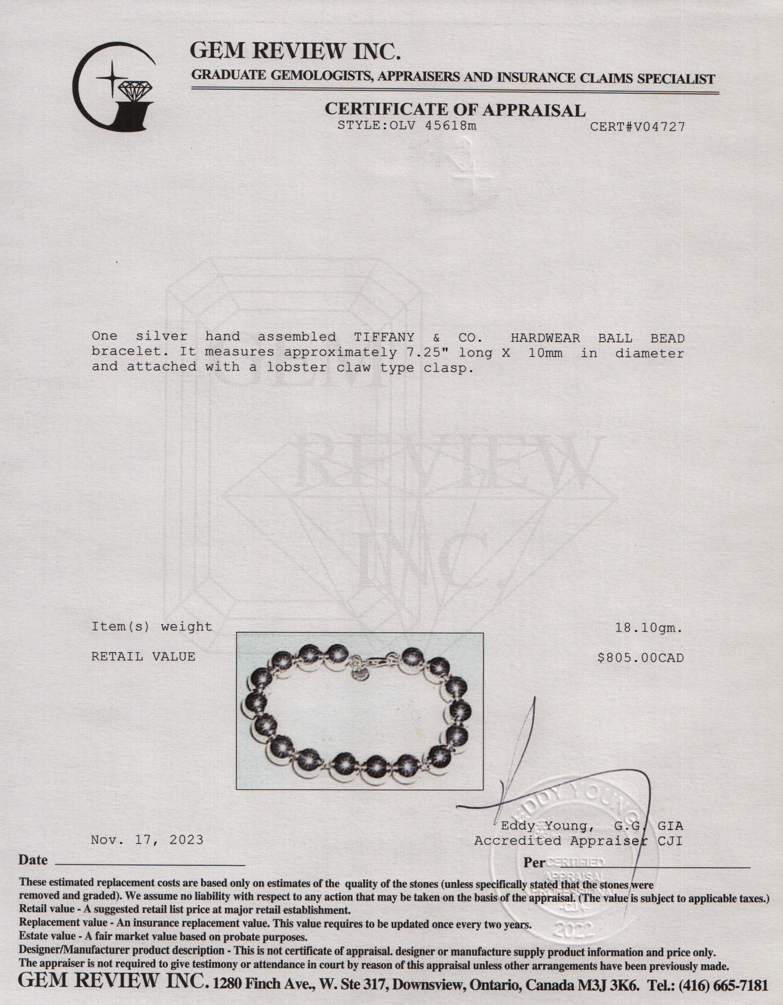 Tiffany & Co. Sterling Silver 10 MM HardWear Ball Bracelet