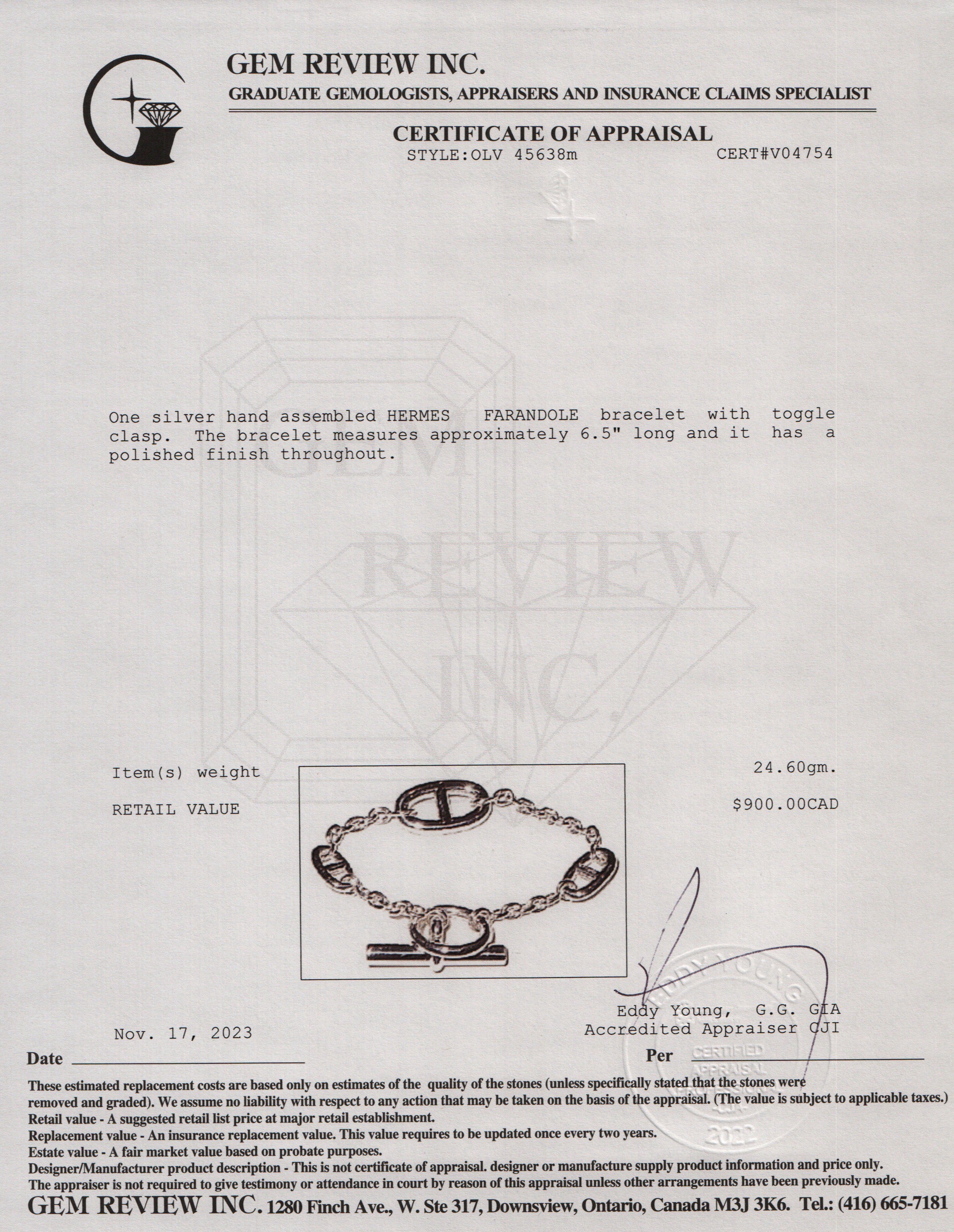 Hermes Sterling Silver Farandole Bracelet w/ Box