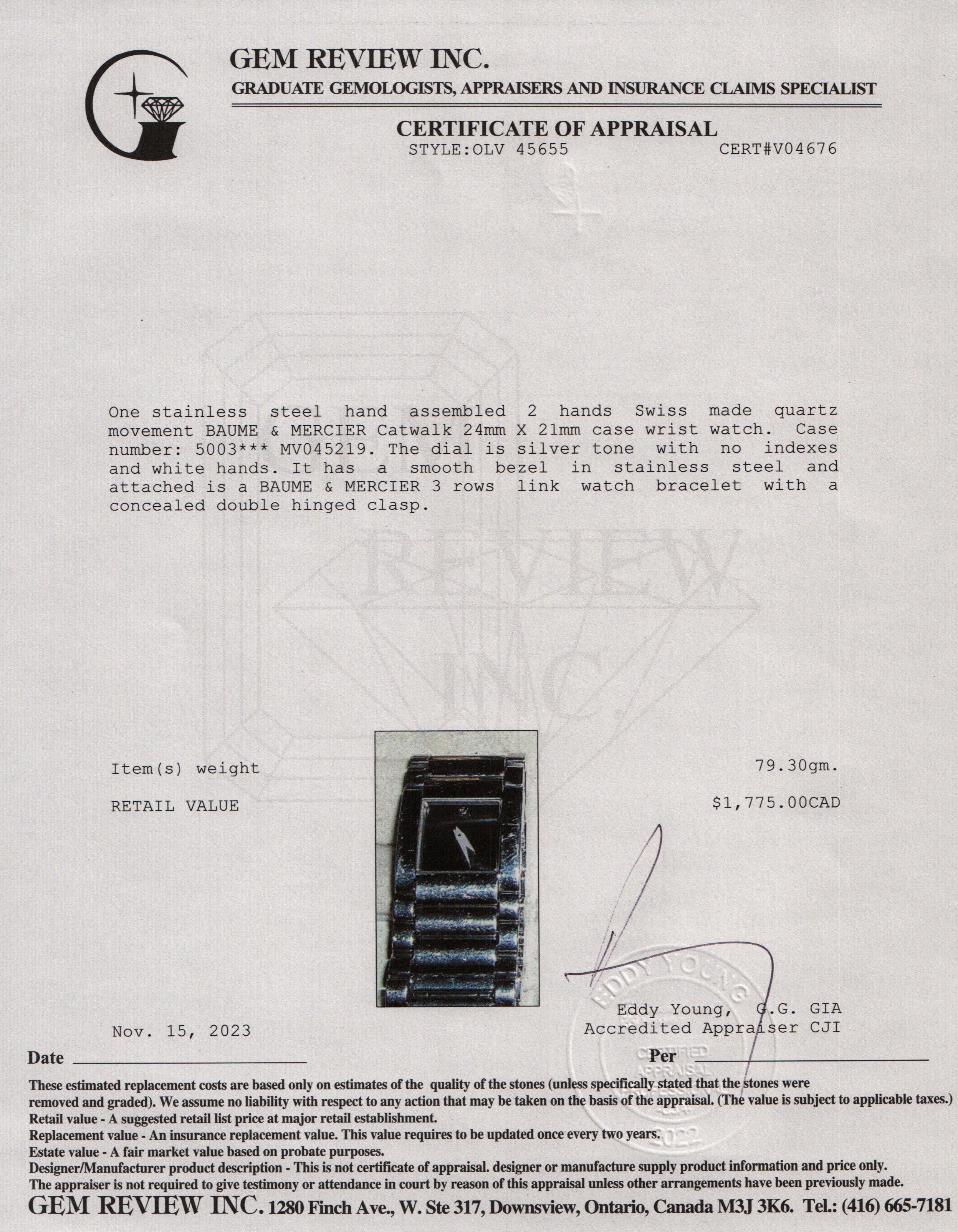 Baume & Mercier Stainless Steel 21 MM Catwalk Watch