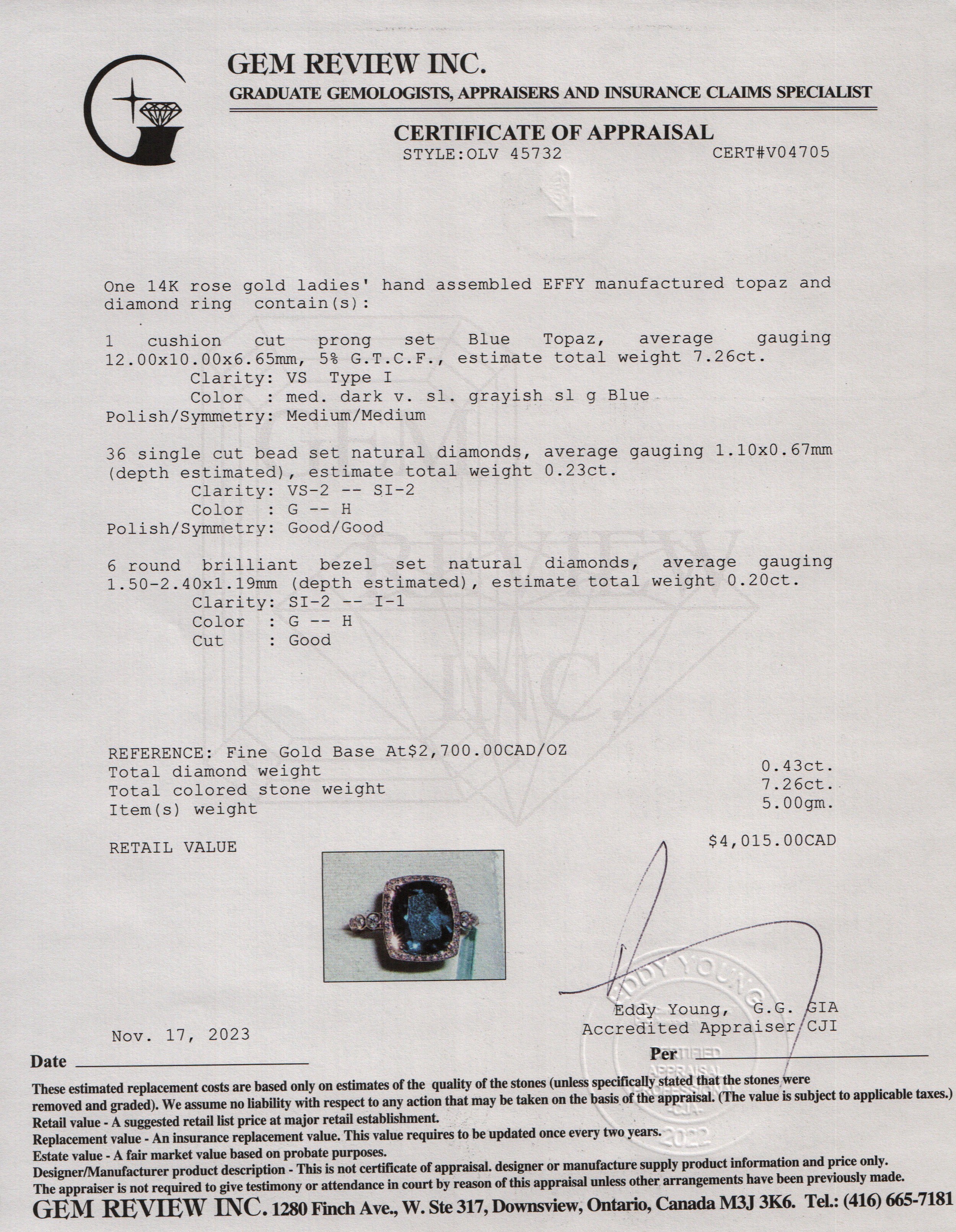 Effy 14k Rose Gold Blue Topaz & Diamond Cocktail Ring, Size 7