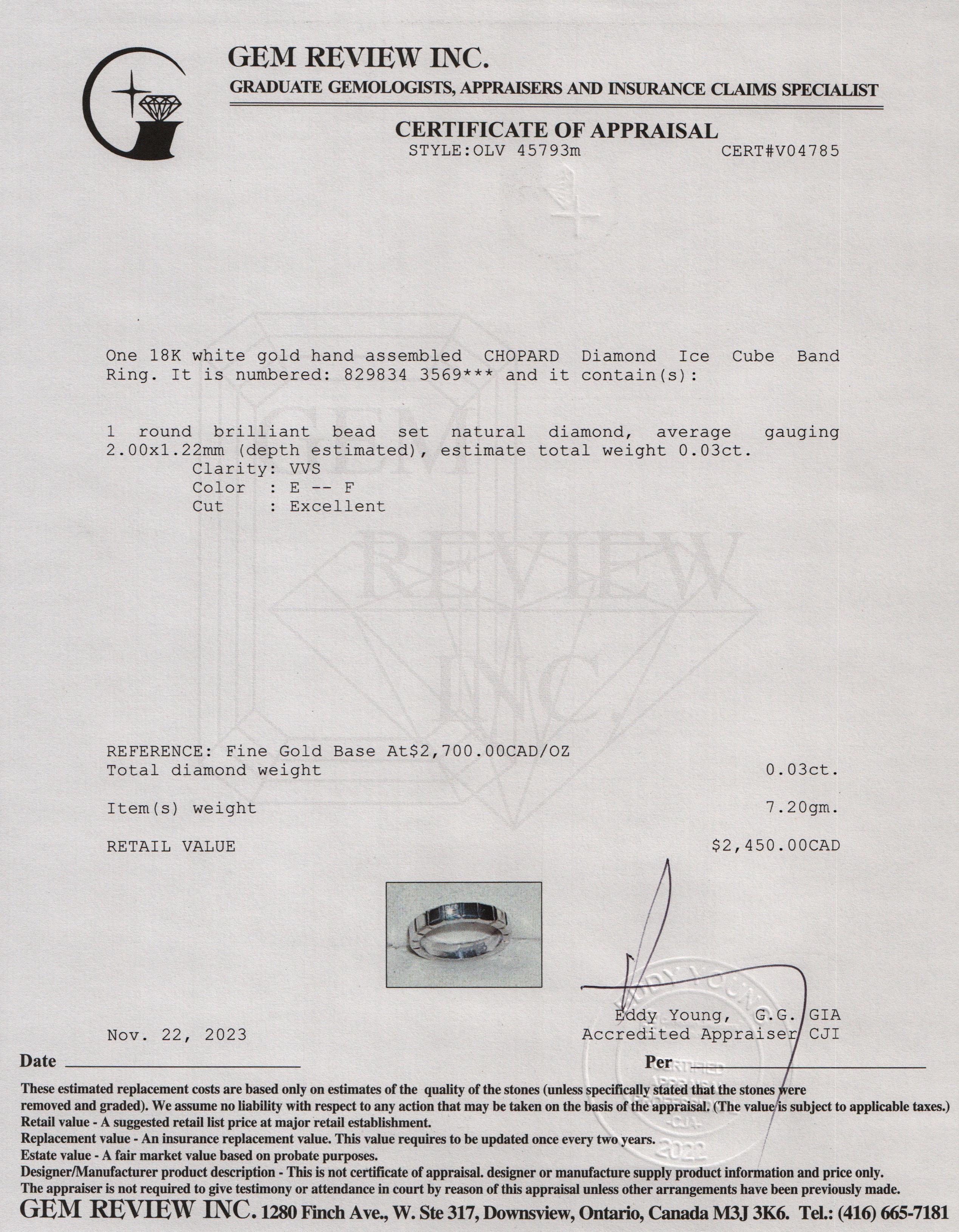 Chopard 18k White Gold Diamond Ice Cube Band Ring, Size 6