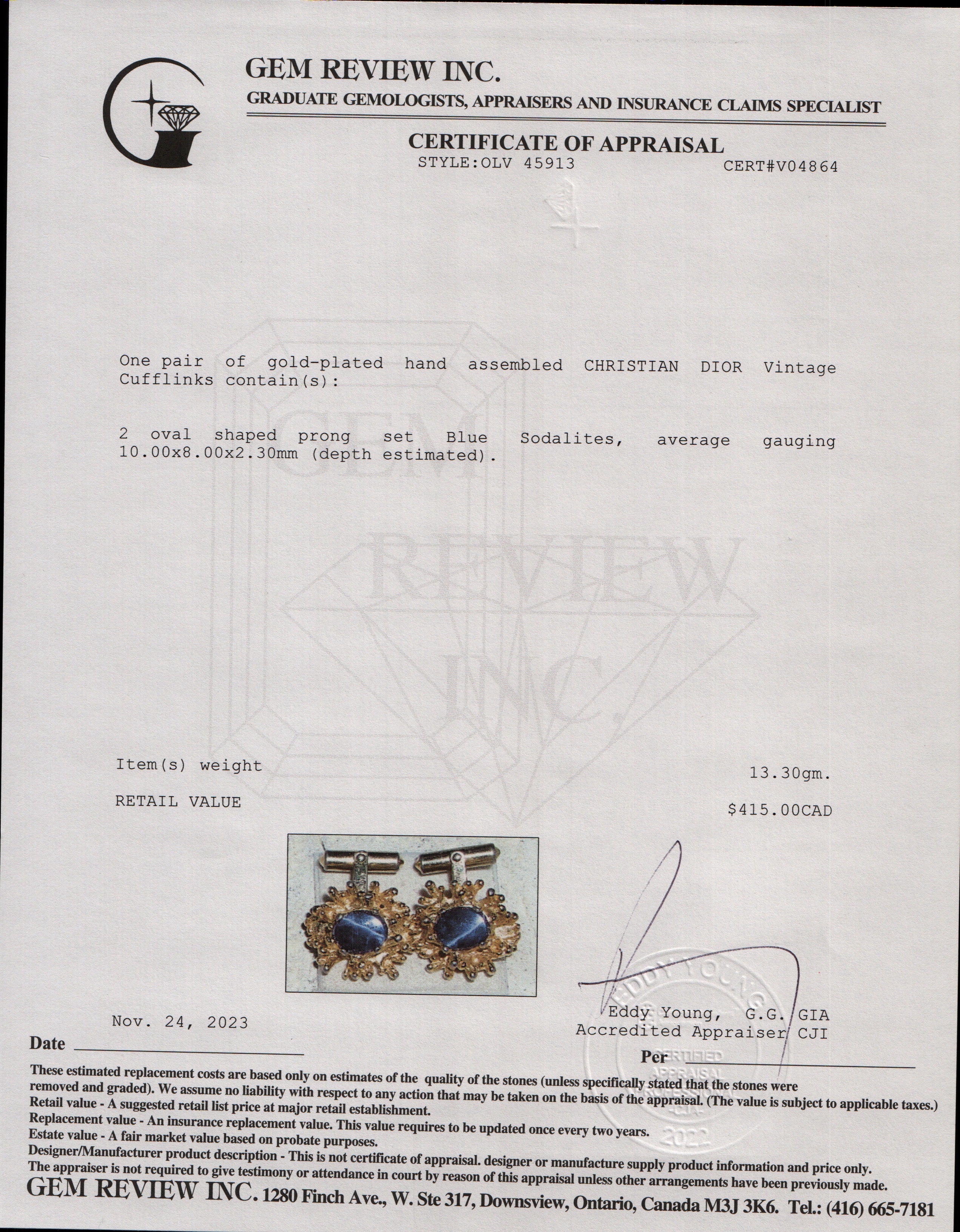 Christian Dior Vintage Gold Plated Blue Sodalite Cufflinks