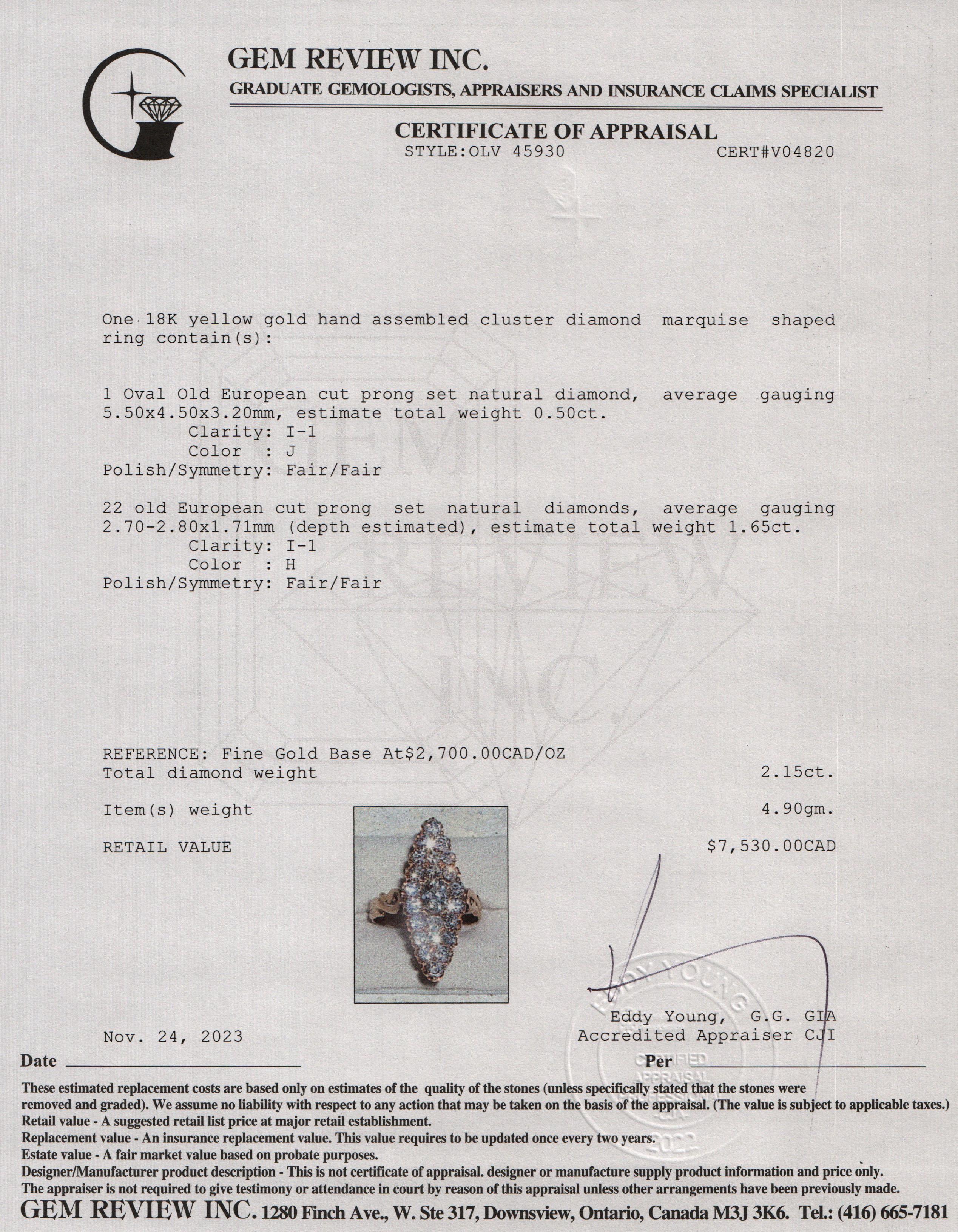 Antique 18k Yellow Gold Diamond Ring, Size 8