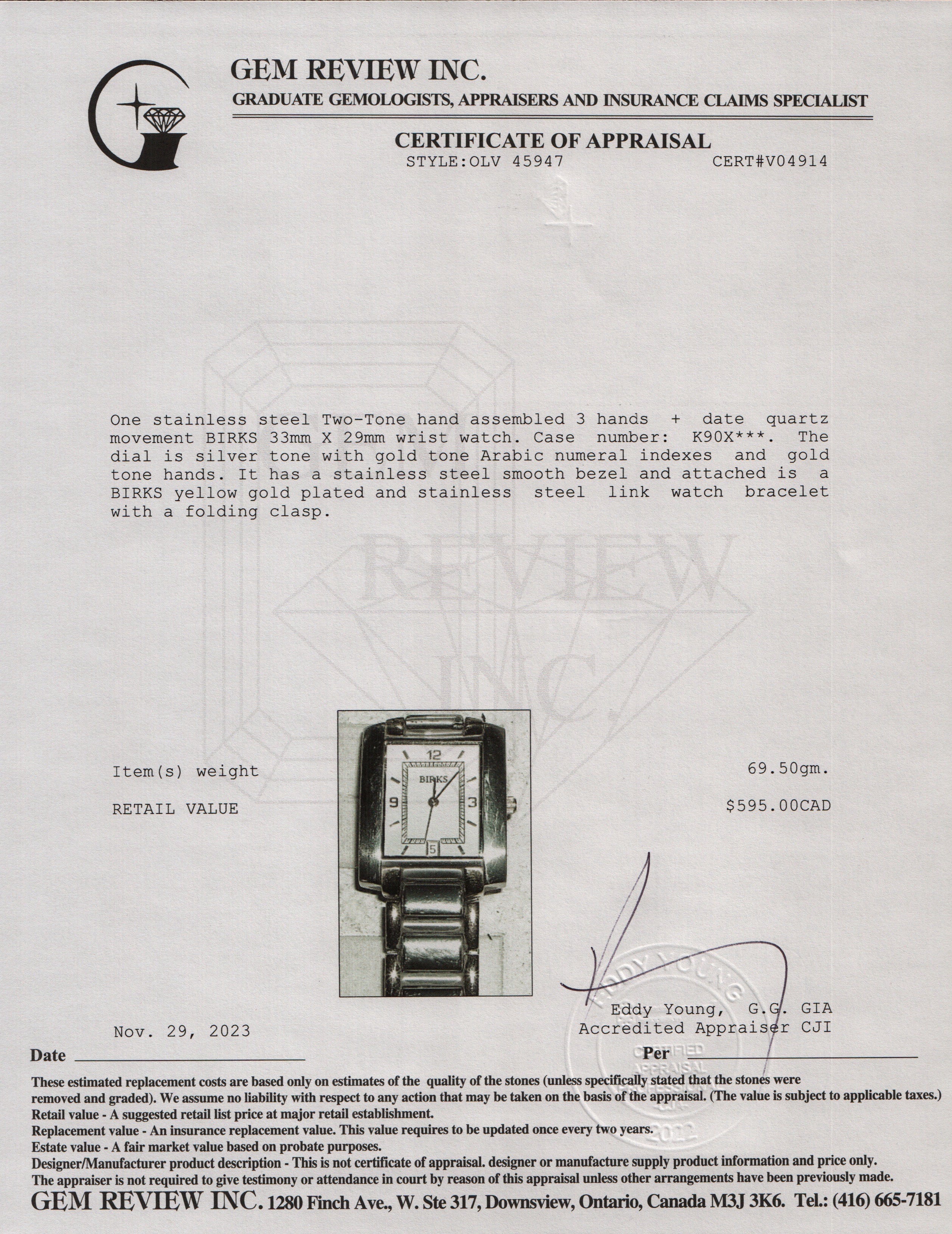 Birks Two-Tone Stainless Steel 29MM Quartz Watch w/ Box