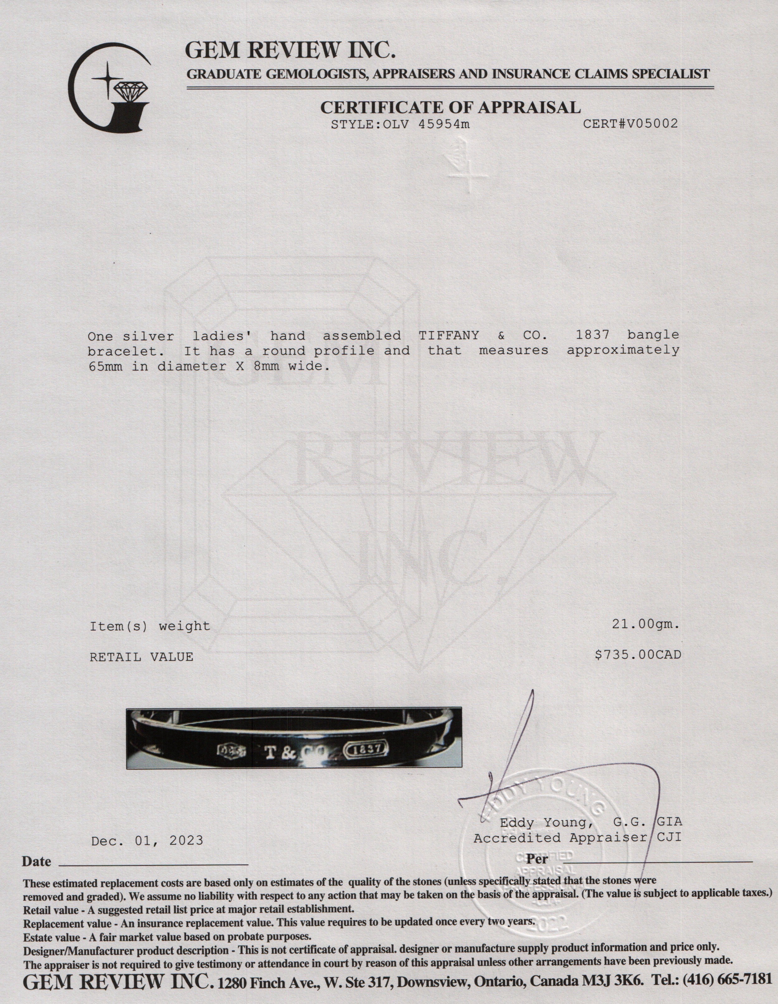 Tiffany & Co. Sterling Silver 1837 Bangle Bracelet