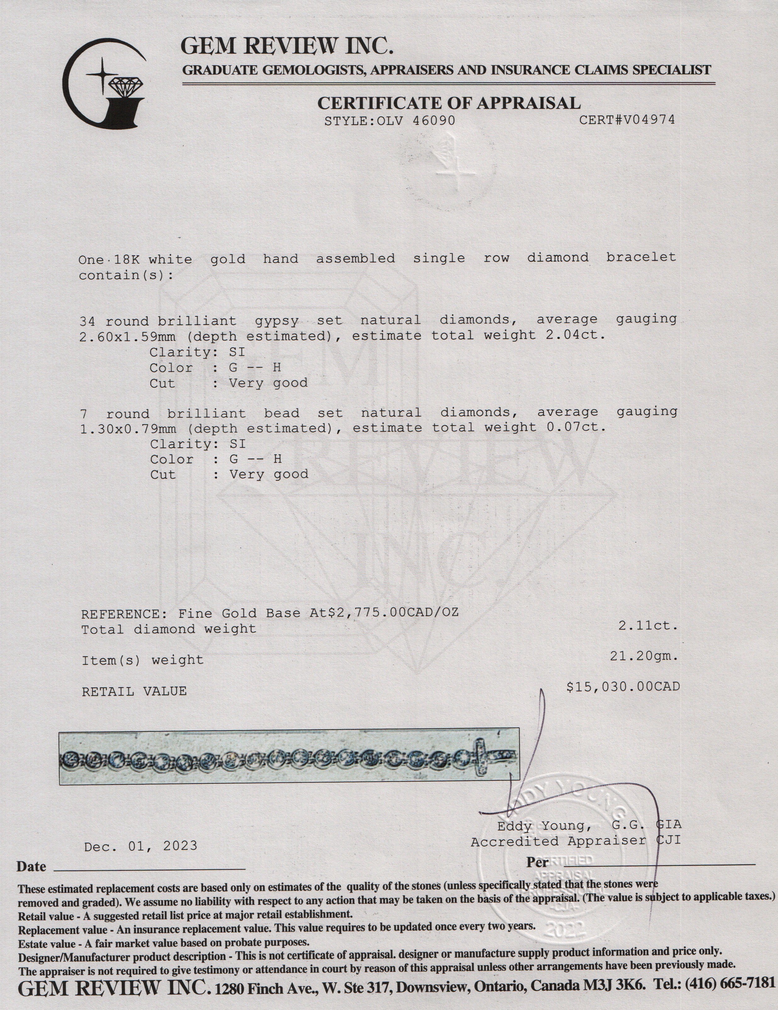 14k White Gold 2.11 tcw Diamond Link Bracelet