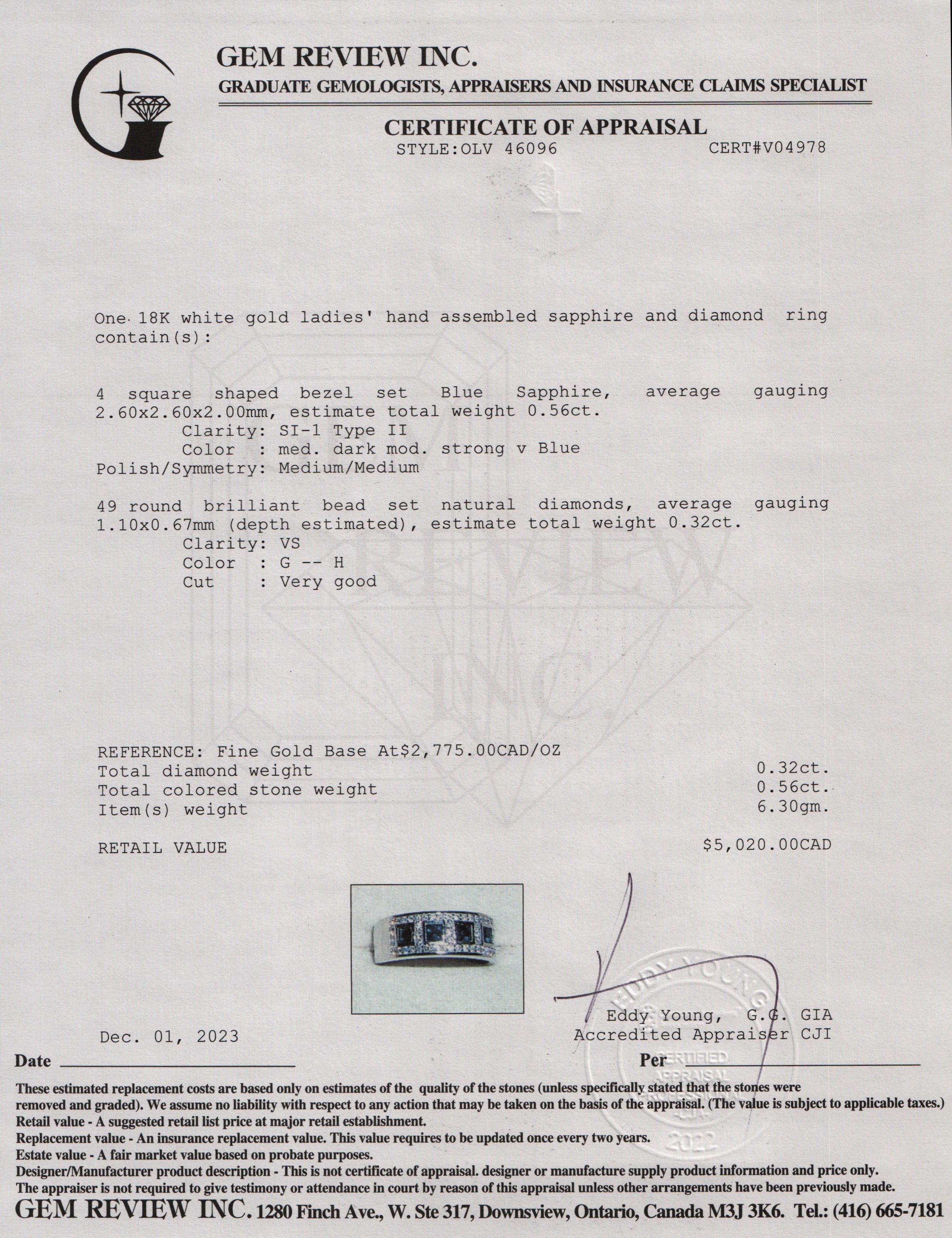 18k White Gold Star Sapphire & Diamond Band Ring, Size 6.25