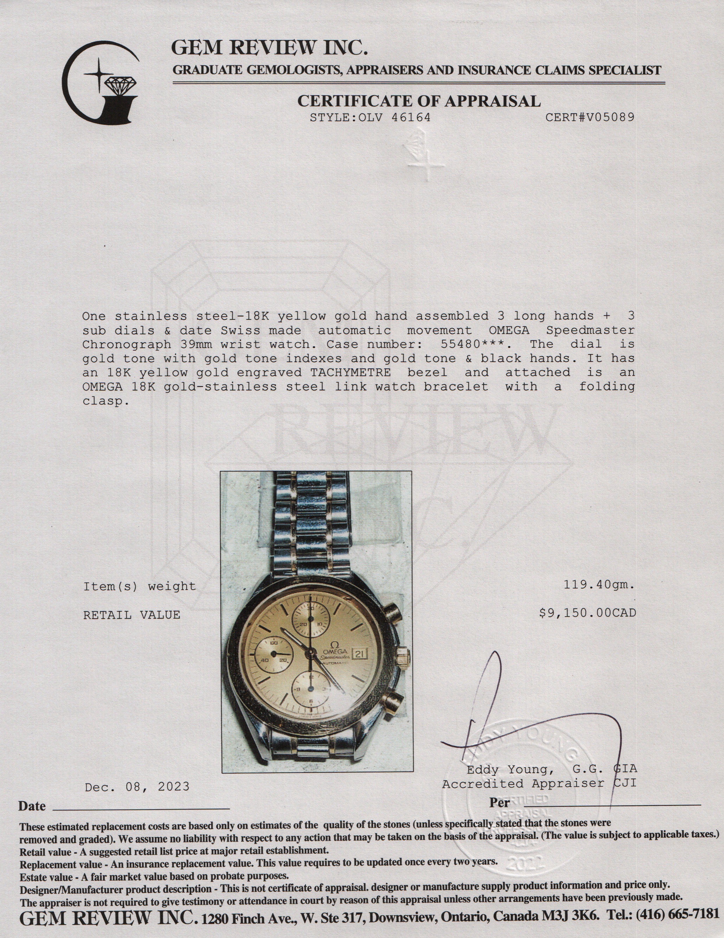 Omega Stainless Steel & 18k Yellow Gold Speedmaster Date 39 MM Automatic Chronograph Watch