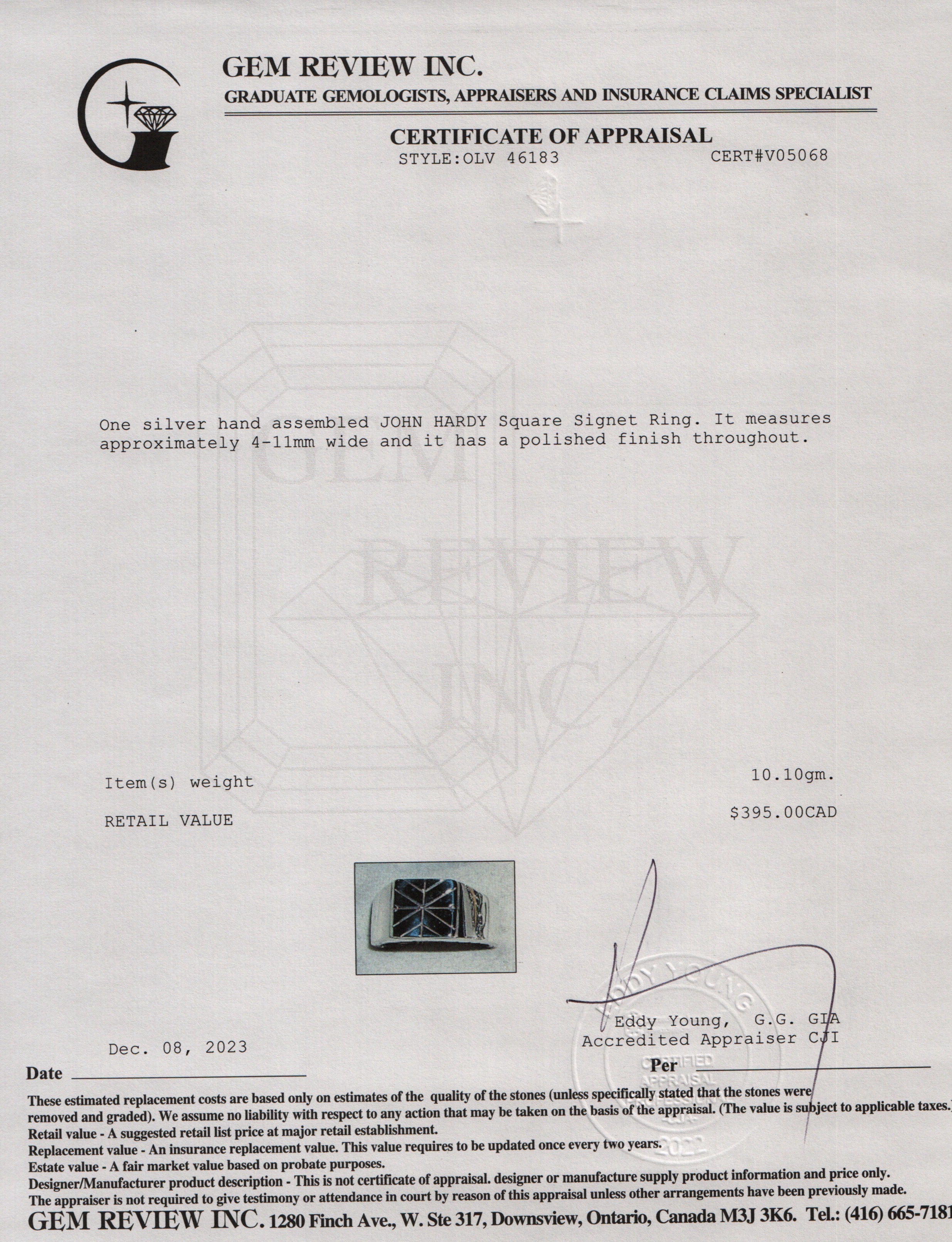 John Hardy Sterling Silver Classic Square Signet Ring, Size 9