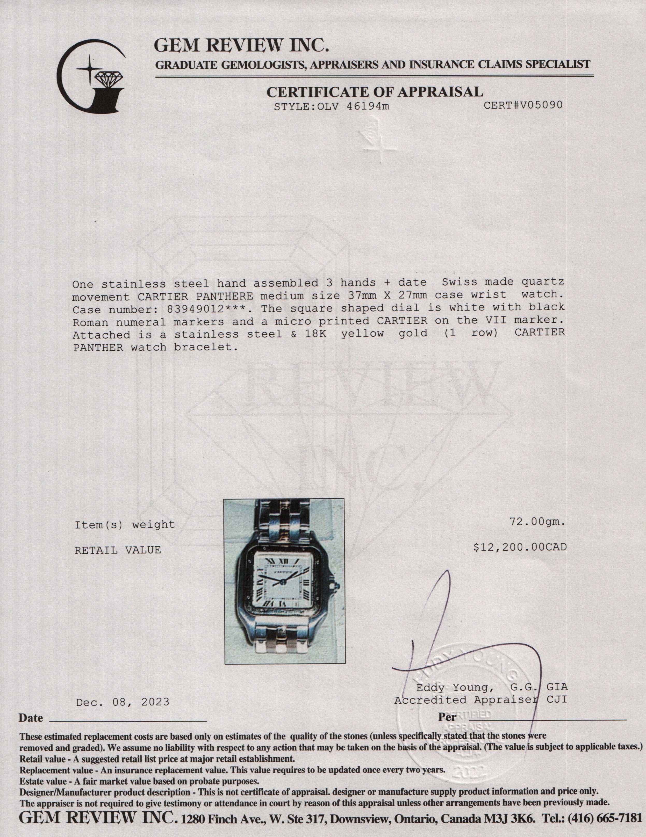 Cartier Steel & 18k Yellow Gold Panthere de Cartier Watch, Medium Model