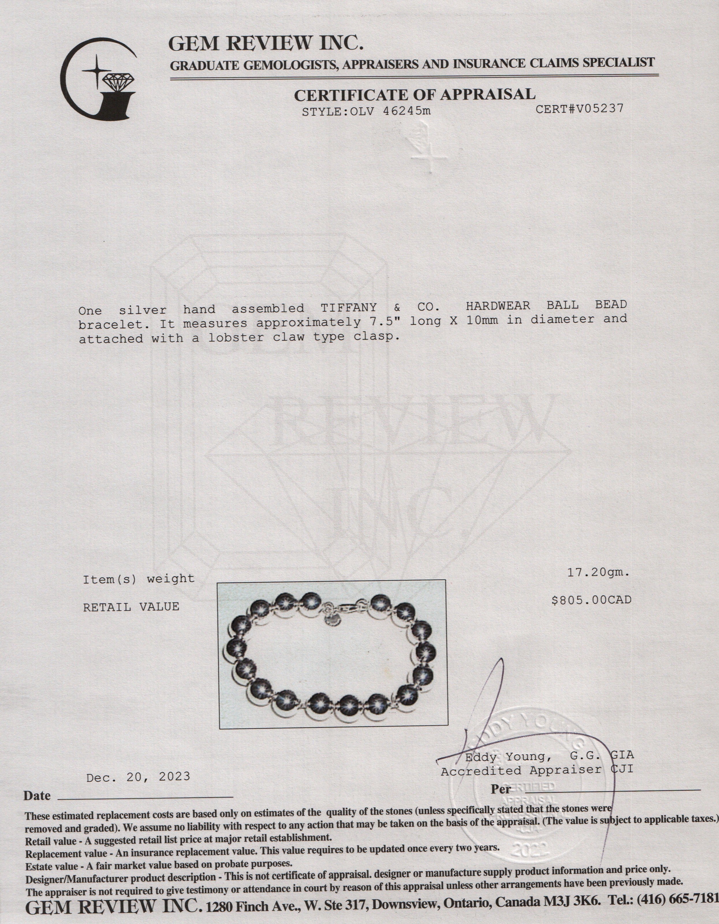 Tiffany & Co. Sterling Silver 10 MM HardWear Ball Bracelet