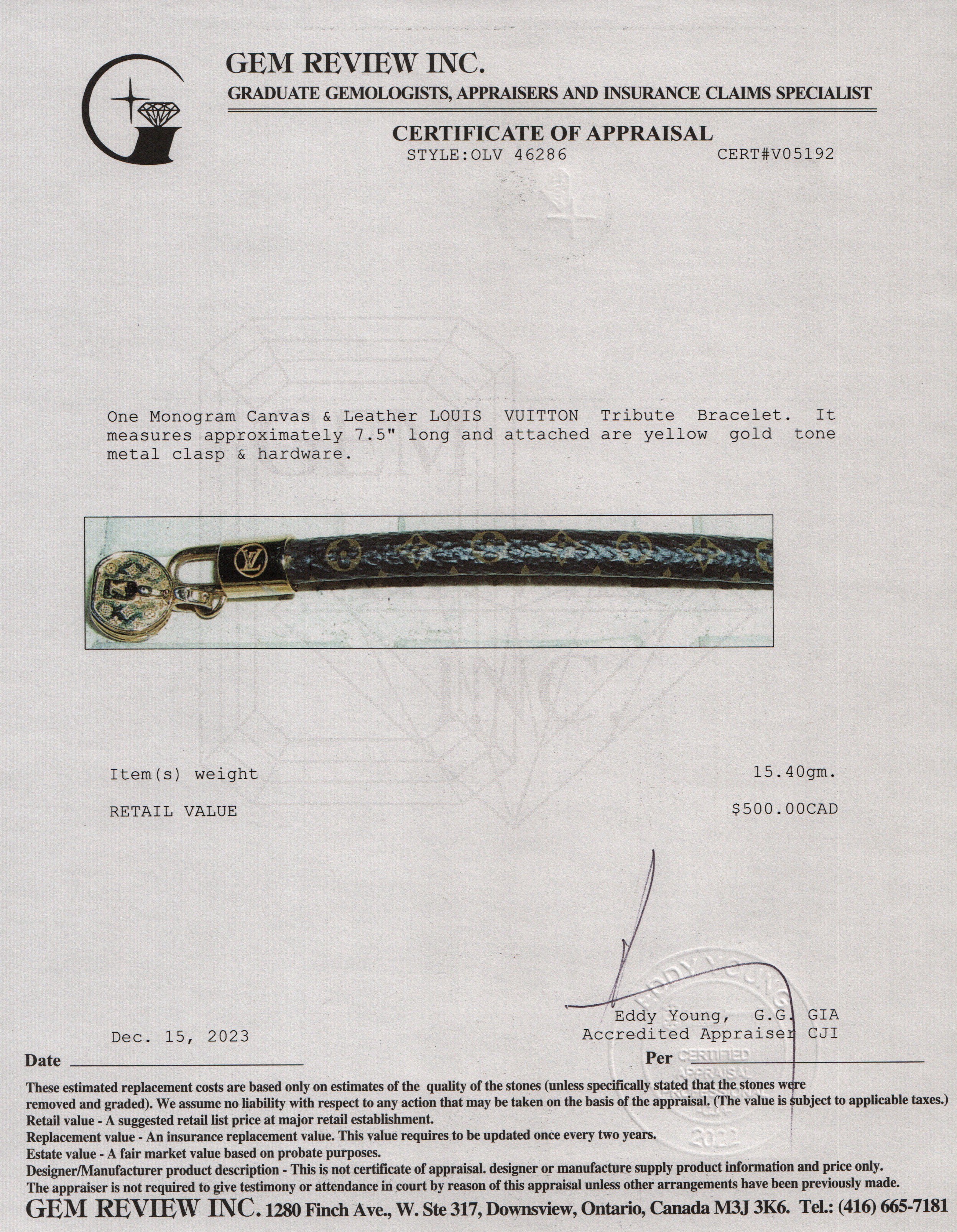 Louis Vuitton Monogram LV Tribute Bracelet w/ Box