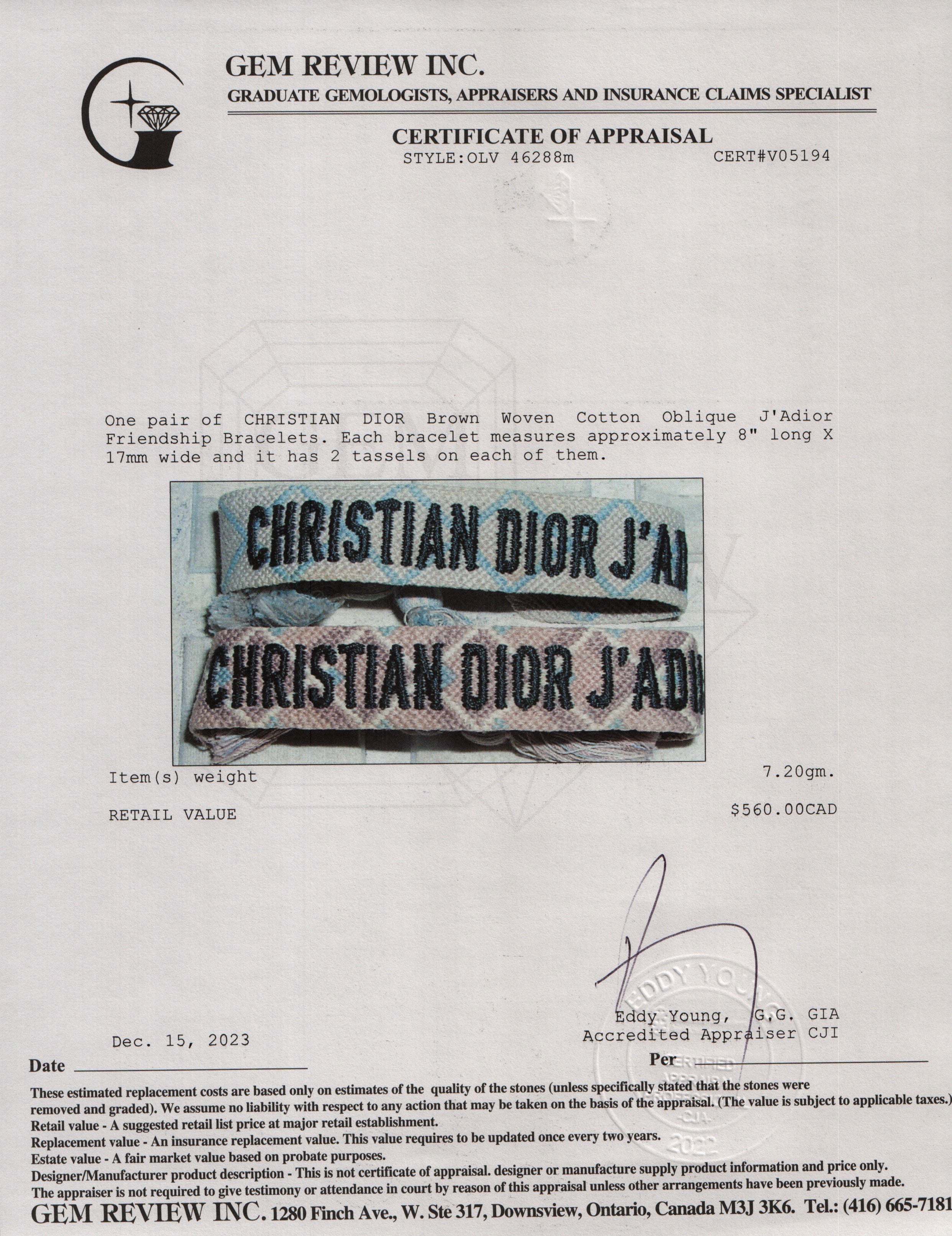 Christian Dior Woven Cotton J'Adior Friendship Bracelet Set