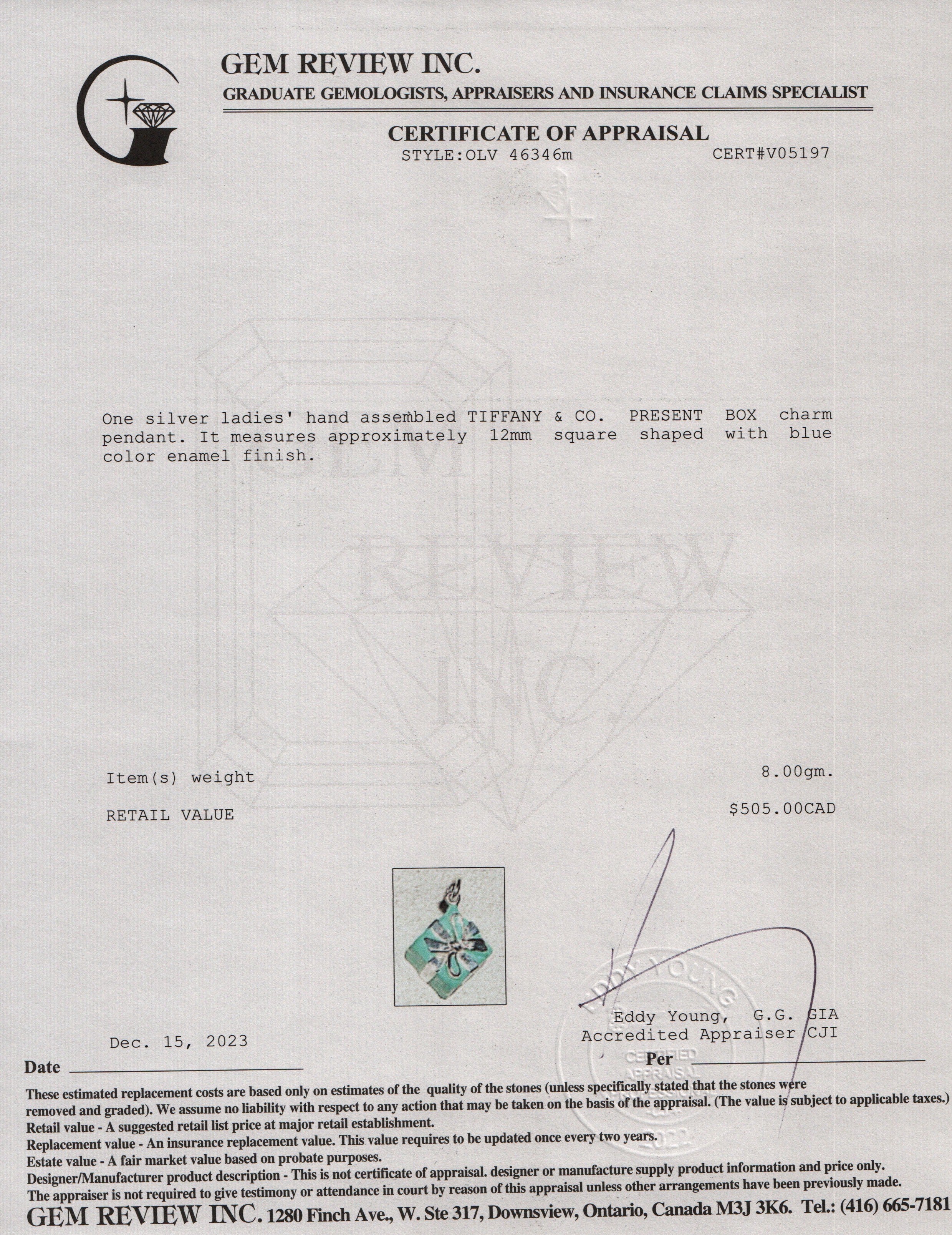 Tiffany & Co. Sterling Silver Blue Enamel Present Box Charm