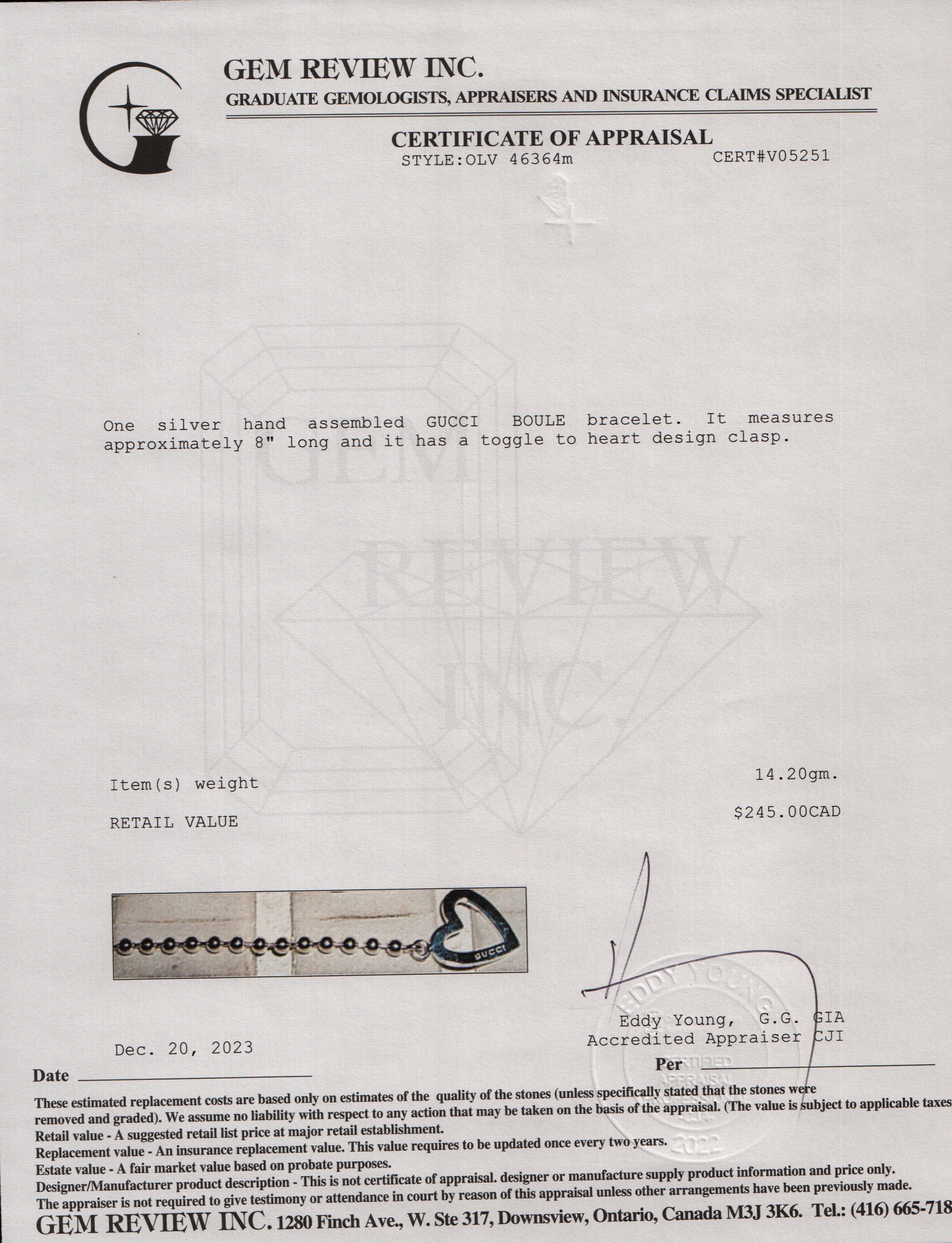 Gucci Sterling Silver Heart Toggle Bracelet