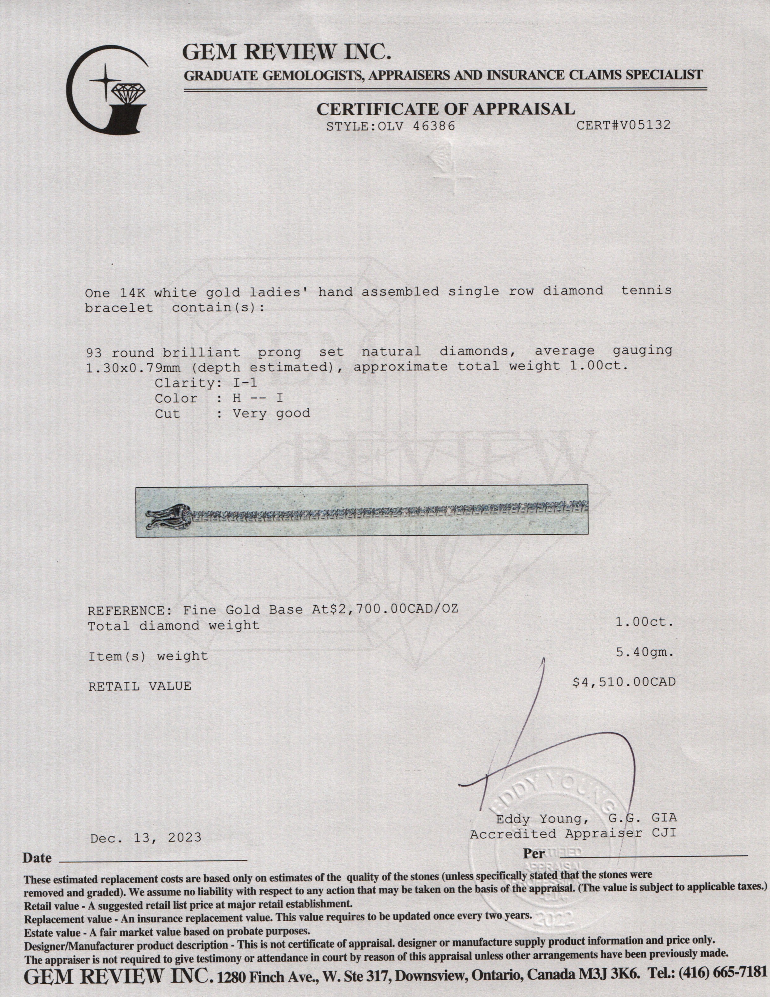 14k White Gold 1.00 tcw Diamond Tennis Bracelet