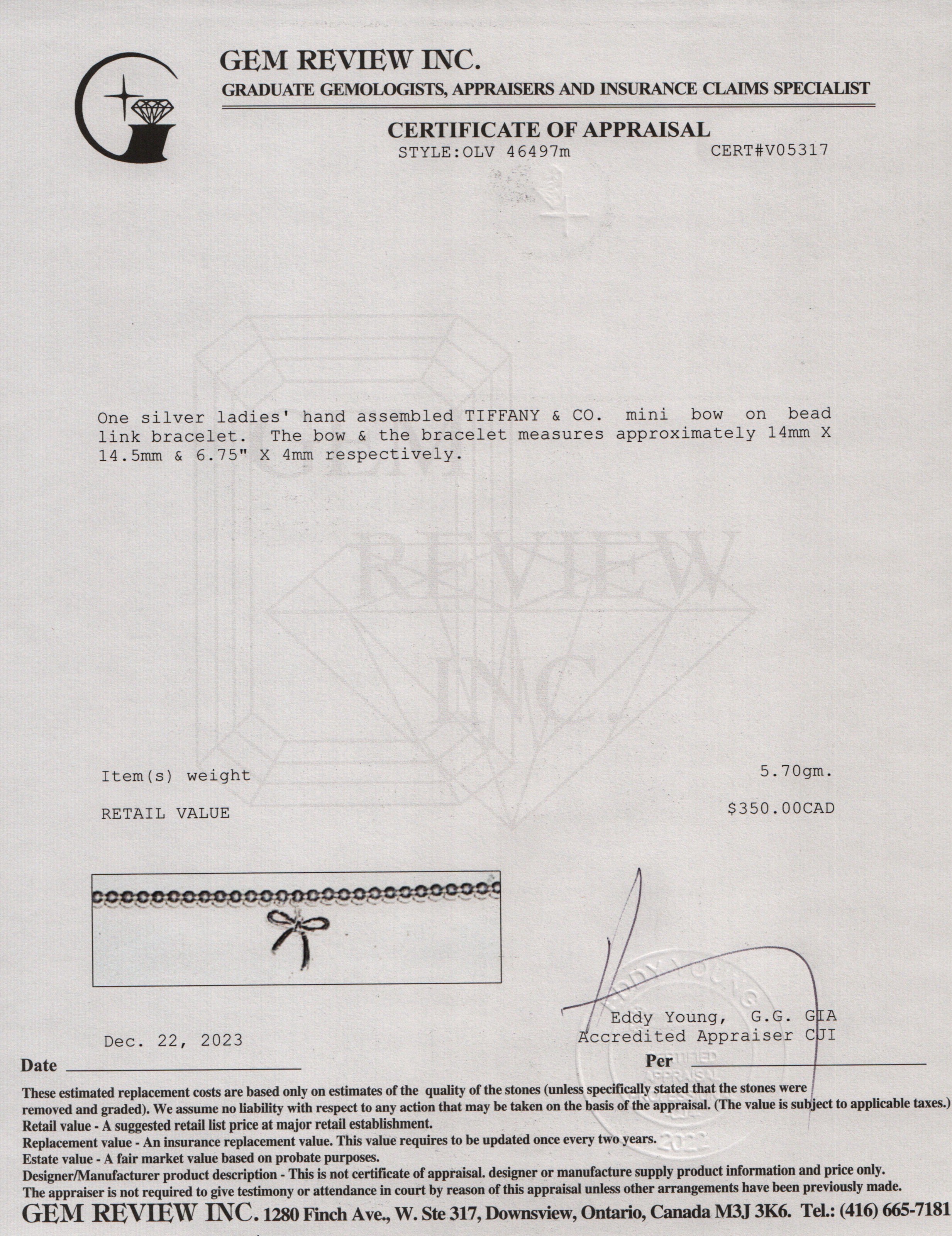 Tiffany & Co. Sterling Silver Mini Bow 4MM Bead Bracelet