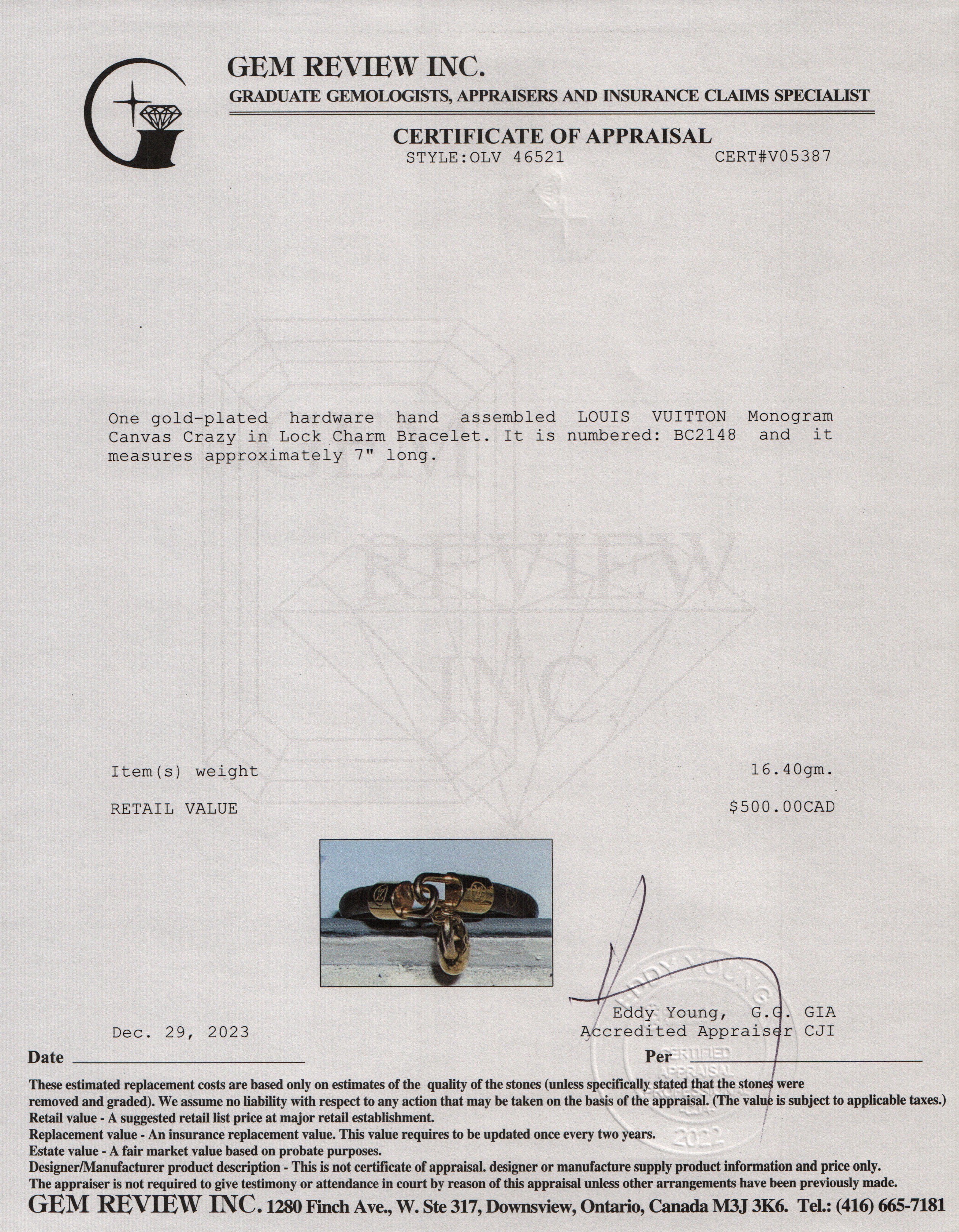 Louis Vuitton Monogram Crazy in Lock Charm Bracelet