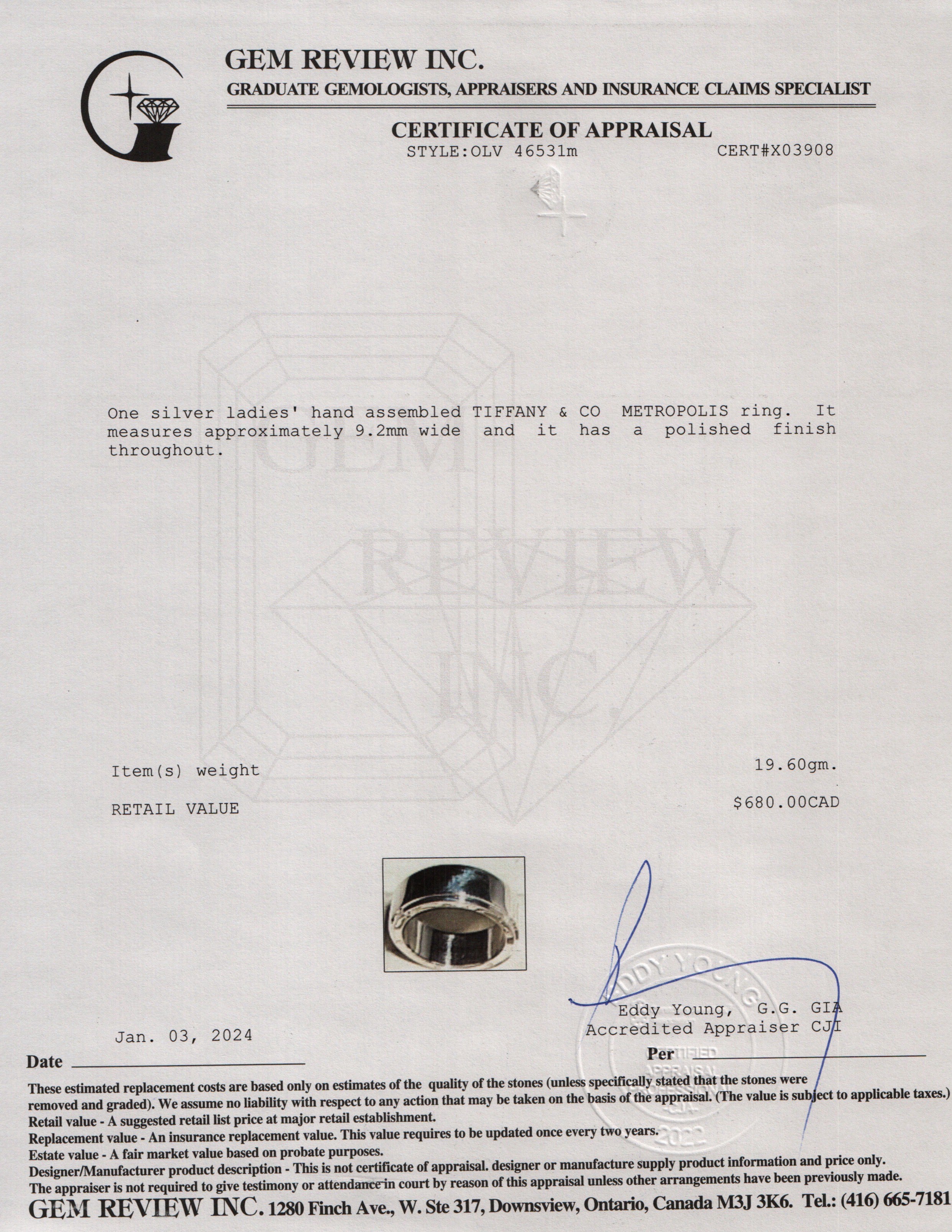 Tiffany & Co. Sterling Silver Metropolis Band Ring, Size 11