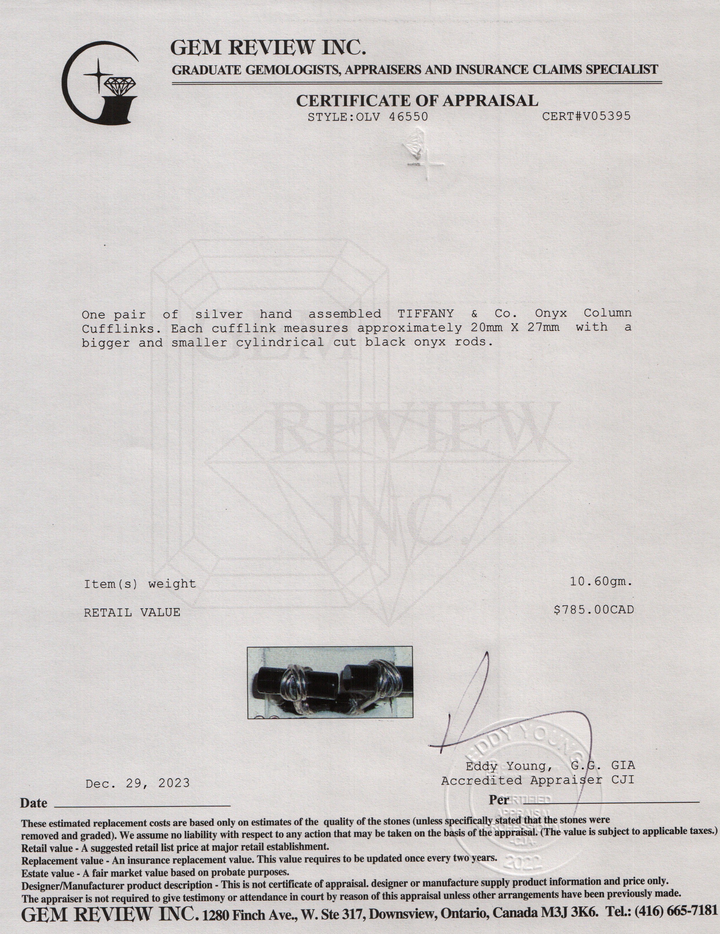 Tiffany & Co. Sterling Silver Onyx Column Cufflinks