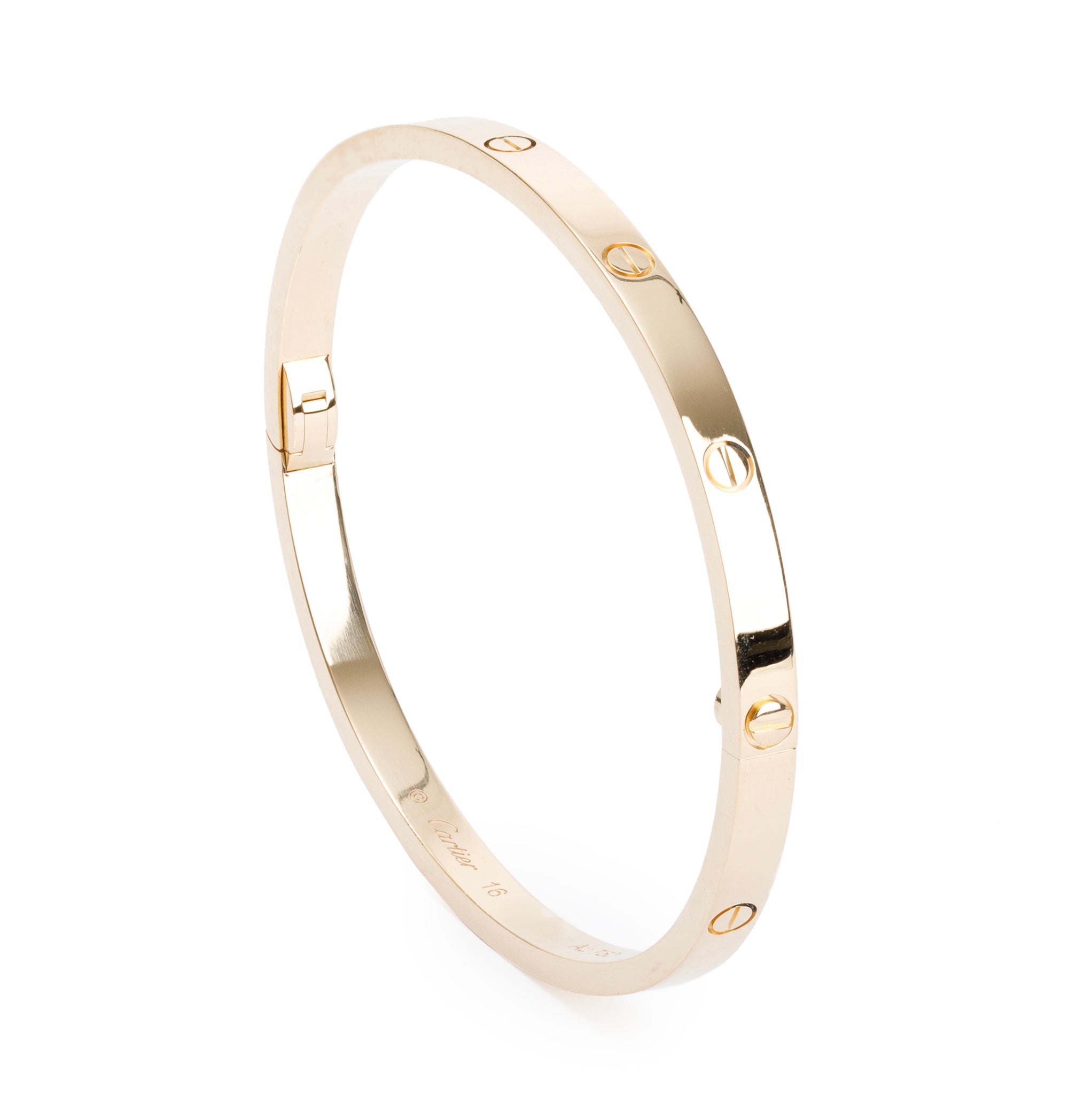 Cartier 18k Yellow Gold 3.65 MM Love Bracelet, Small Model, Size 16 w/ Box & Receipt